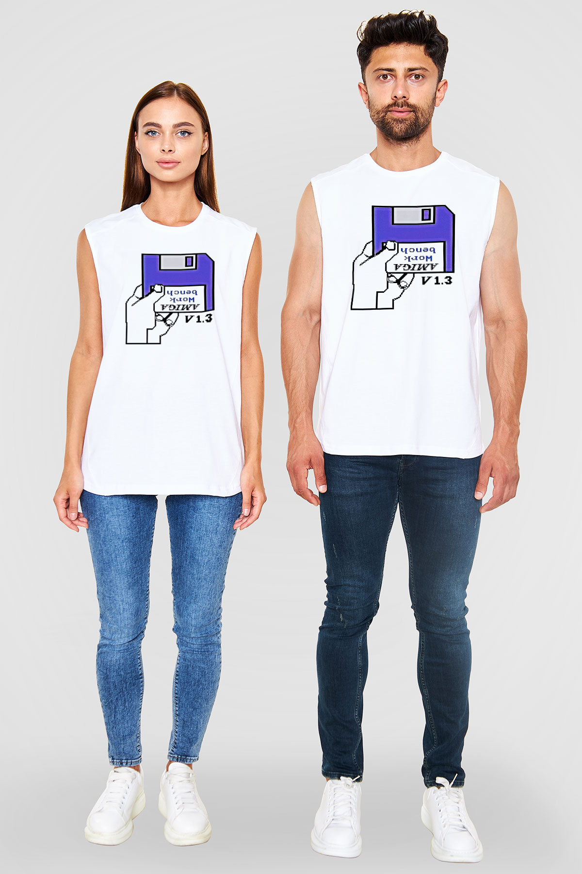 Amiga 500 Baskılı Beyaz Unisex Kolsuz Tişört - Tshirt