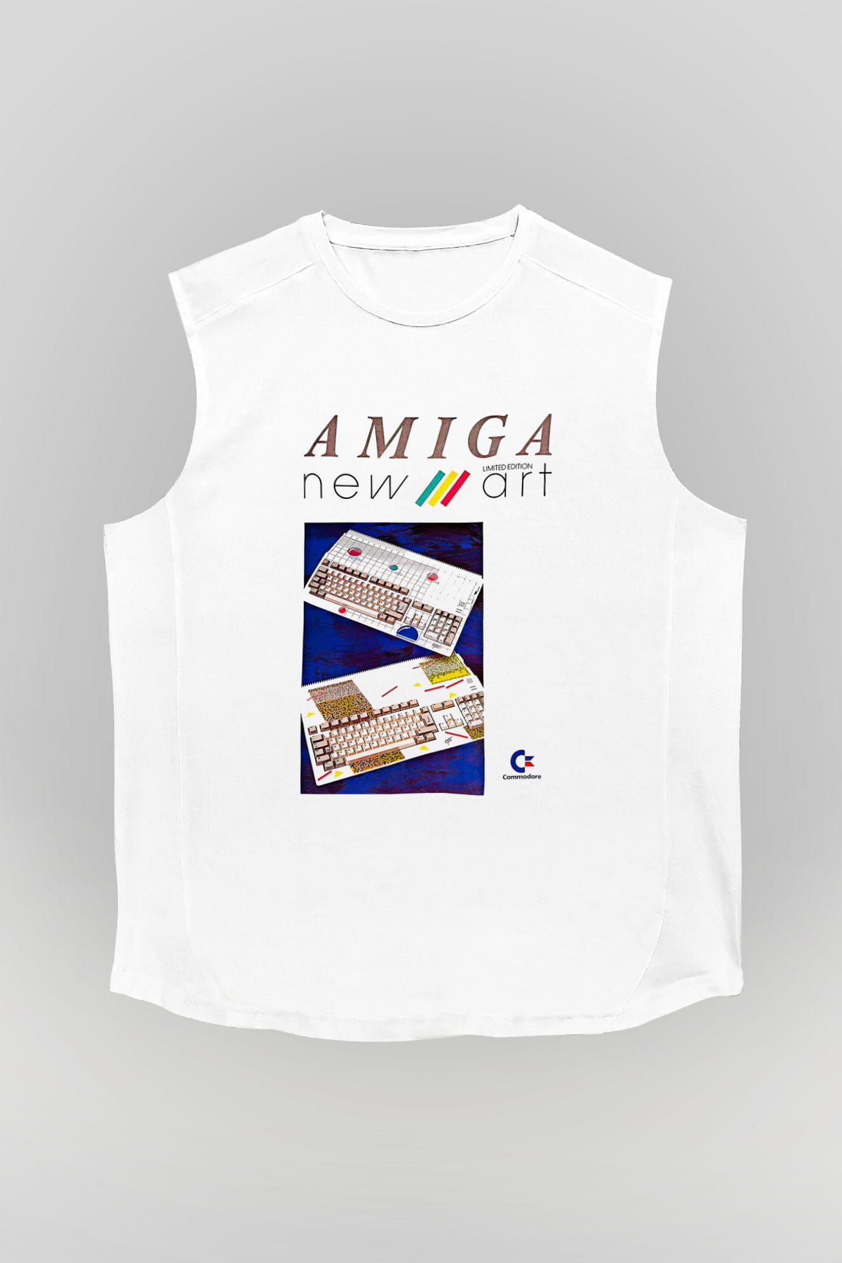Amiga 500 Baskılı Beyaz Unisex Kolsuz Tişört - Tshirt
