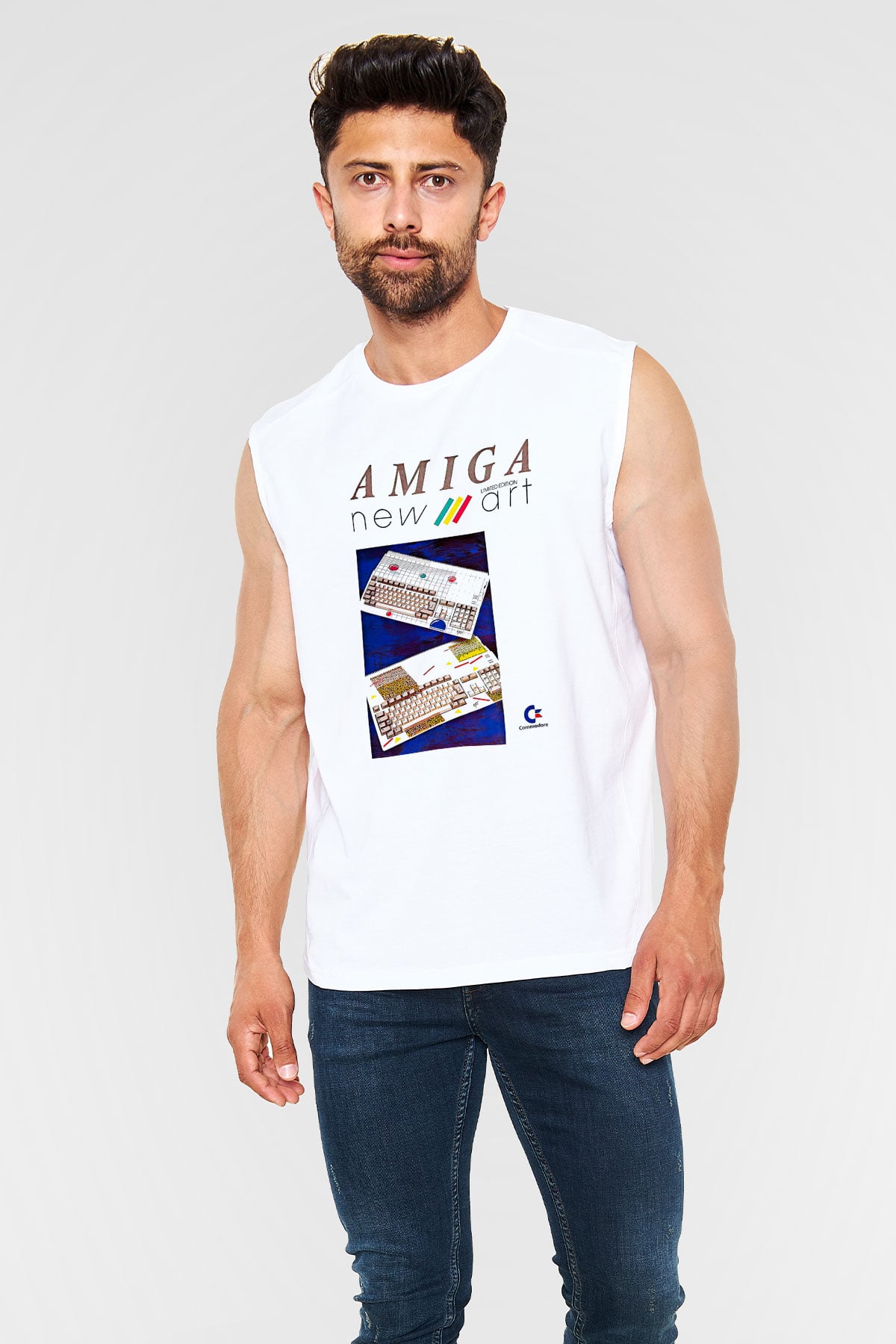 Amiga 500 Baskılı Beyaz Unisex Kolsuz Tişört - Tshirt