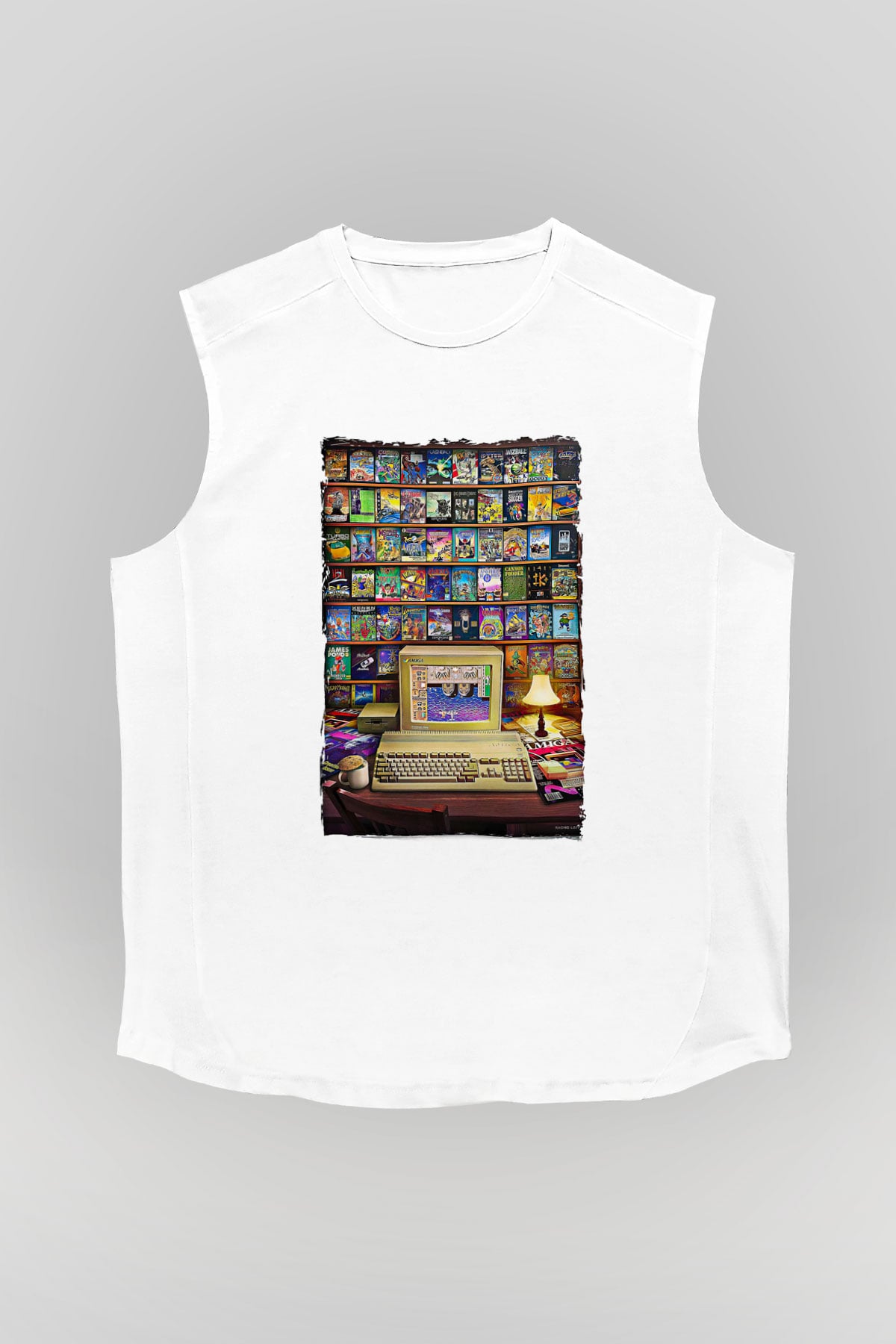 Amiga 500 Baskılı Beyaz Unisex Kolsuz Tişört - Tshirt