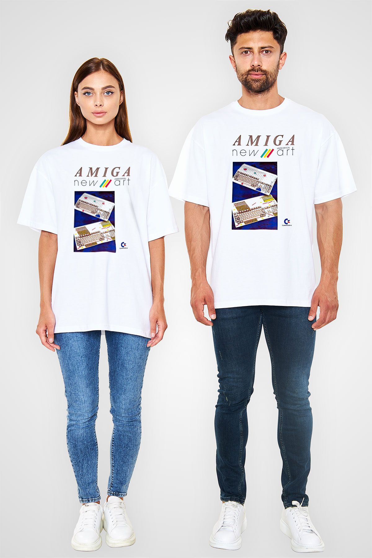 Amiga 500 Baskılı Beyaz Unisex Oversize Tişört - Tshirt
