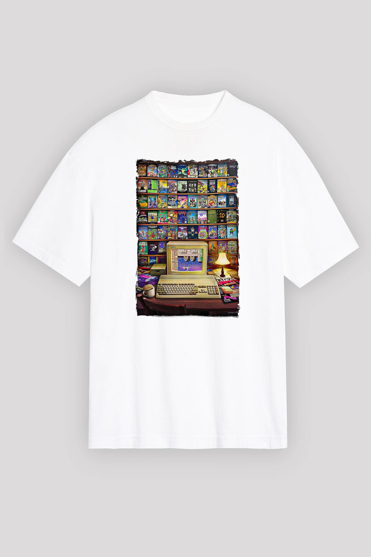 Amiga 500 Baskılı Beyaz Unisex Oversize Tişört - Tshirt