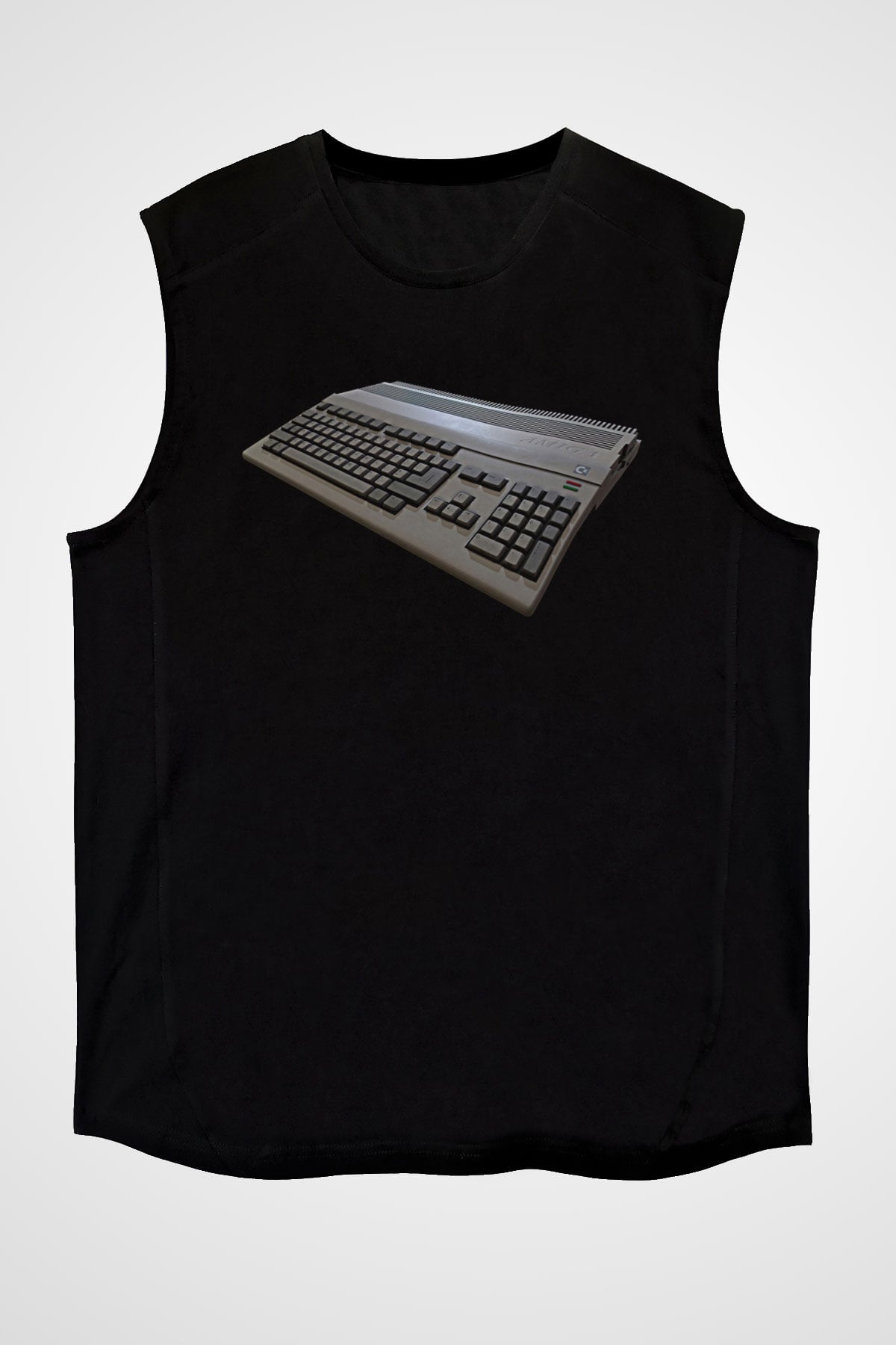 Amiga 500 Baskılı Unisex Siyah Kolsuz Tişört - Tshirt