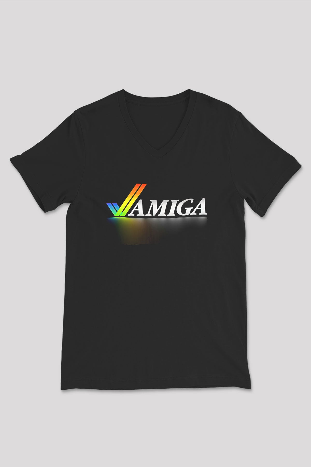Amiga 500 Baskılı Unisex Siyah V Yaka Tişört - Tshirt