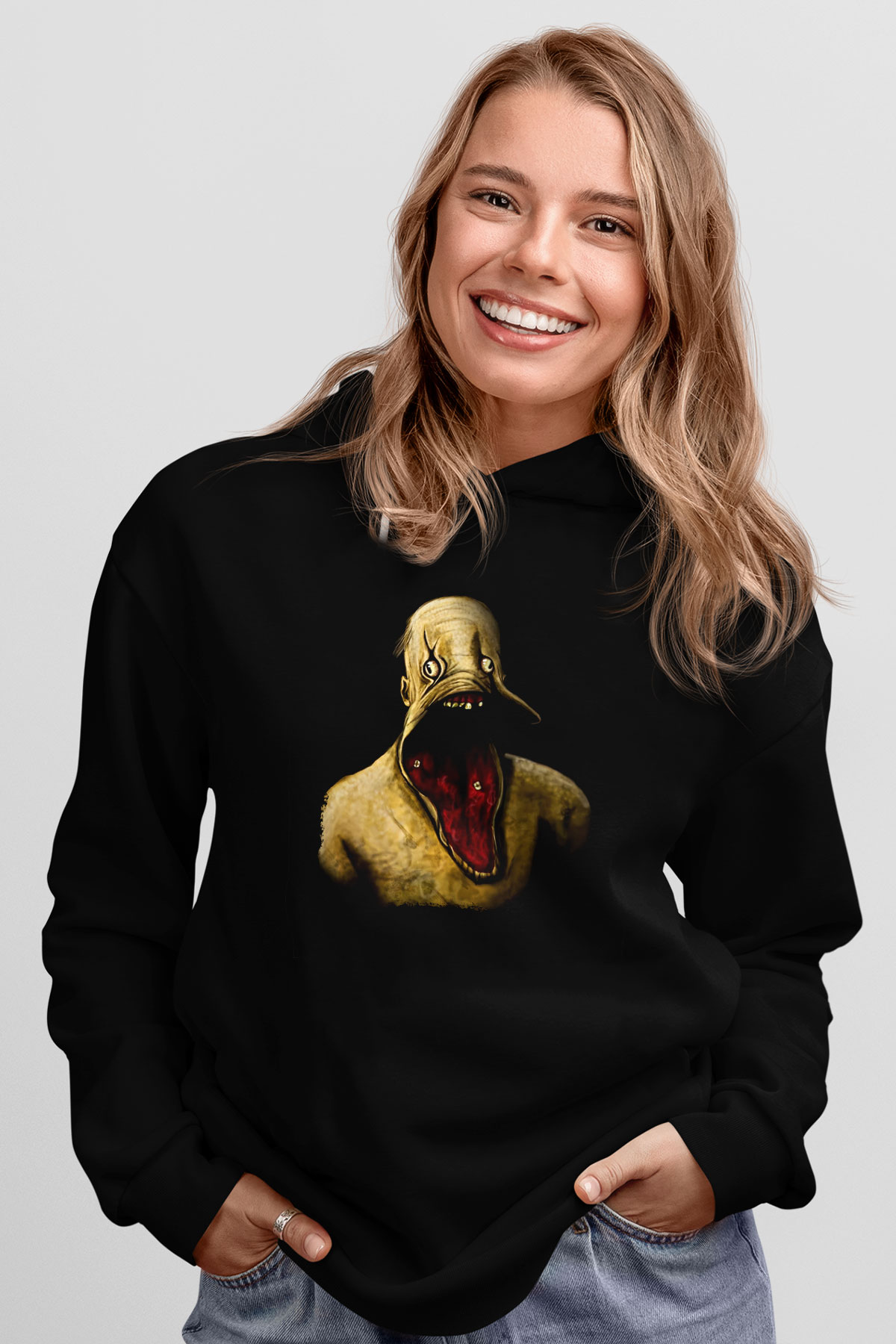 Amnesia Baskılı Unisex Siyah Kapüşonlu Sweatshirt
