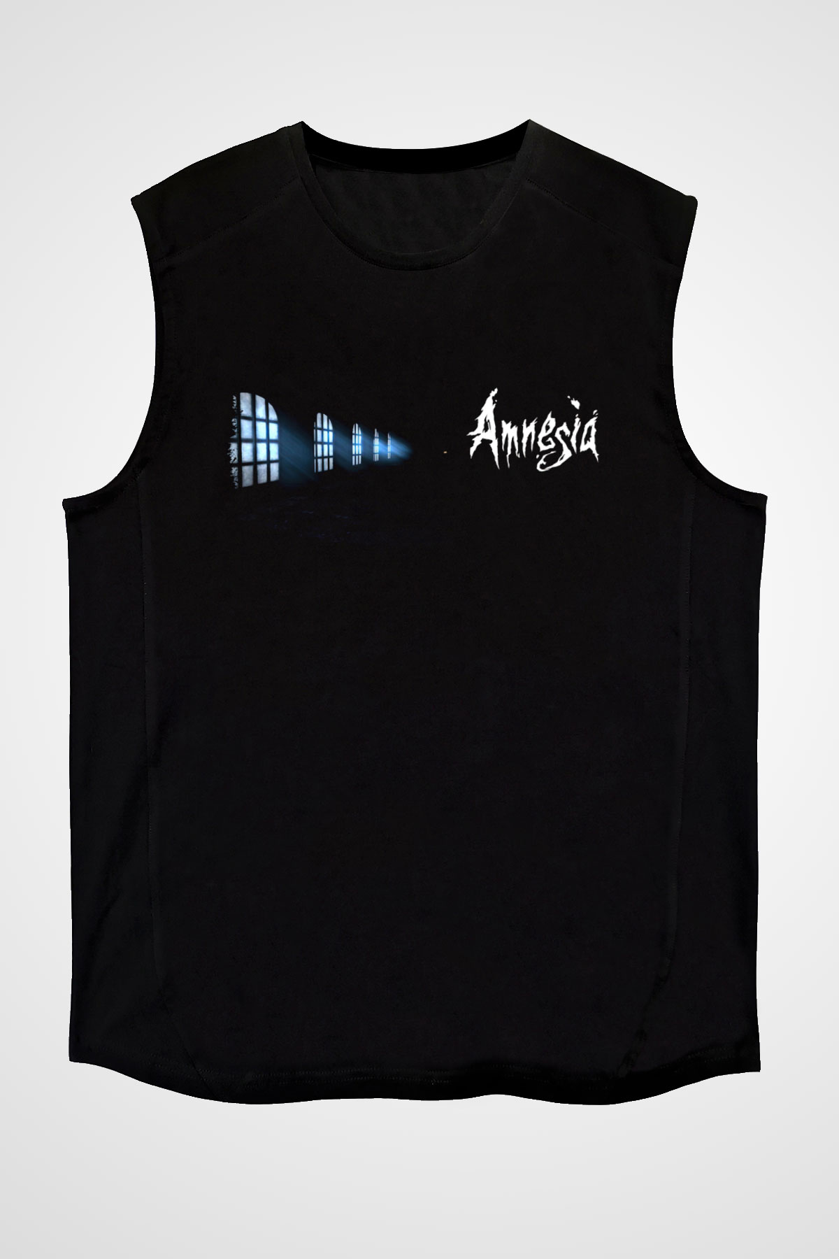 Amnesia Baskılı Unisex Siyah Kolsuz Tişört - Tshirt