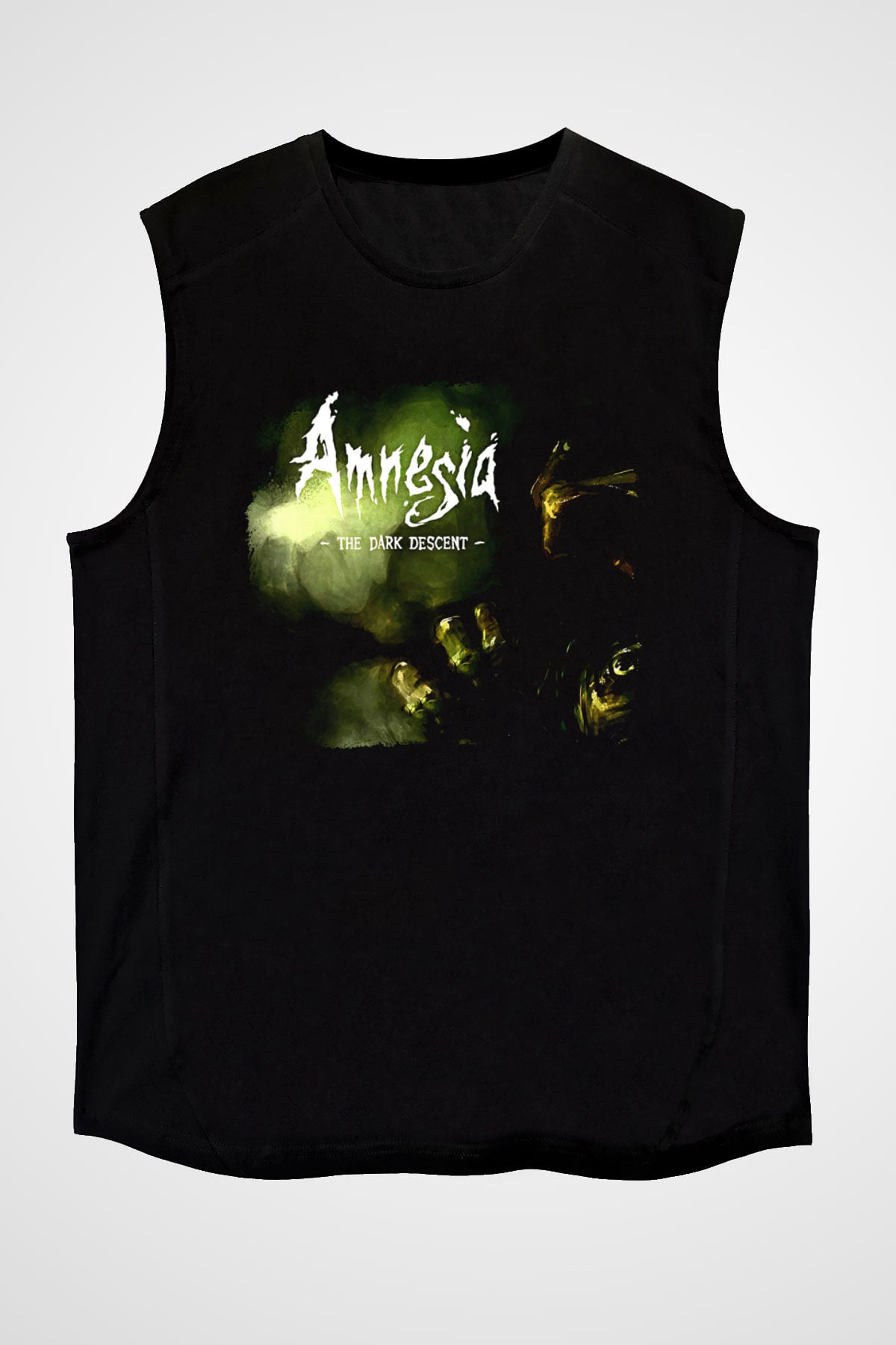 Amnesia Baskılı Unisex Siyah Kolsuz Tişört - Tshirt
