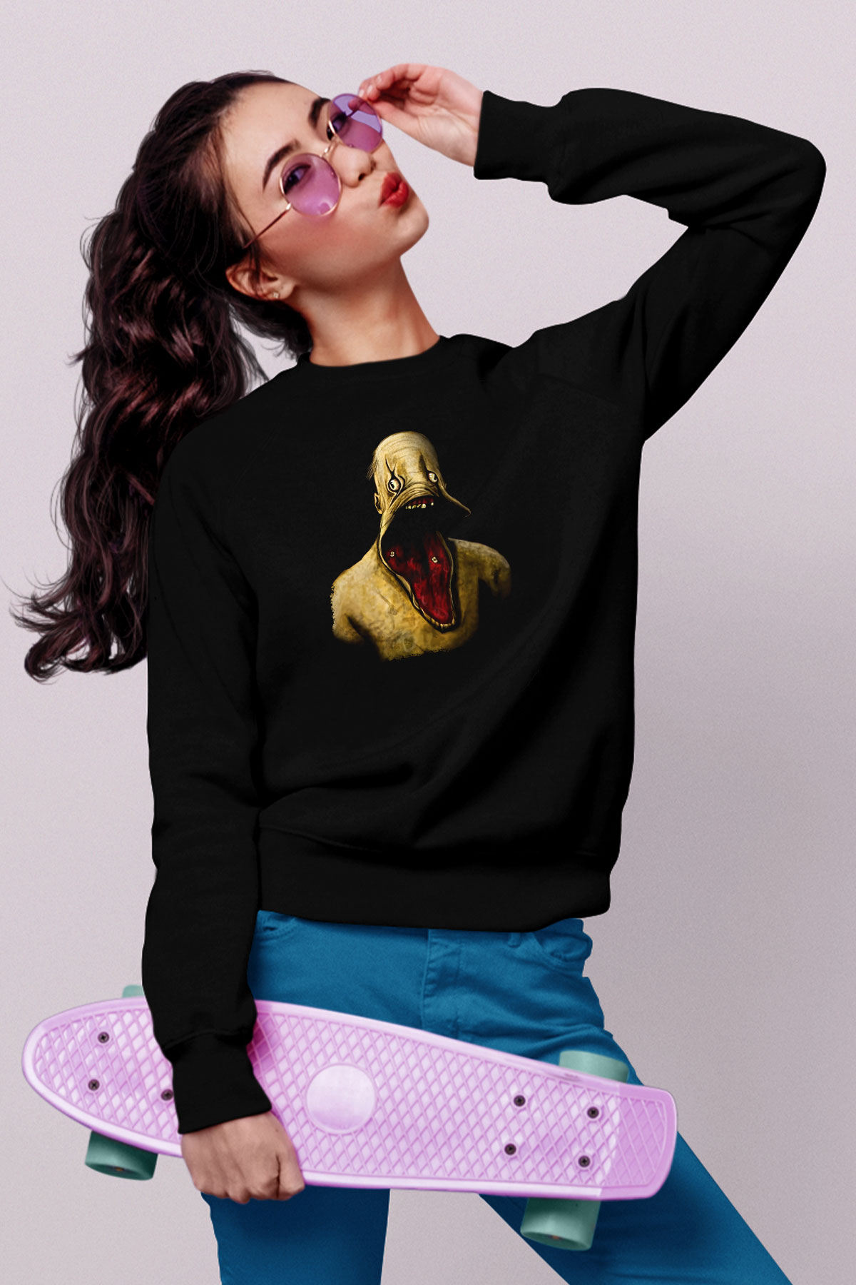 Amnesia Baskılı Unisex Siyah Sweatshirt