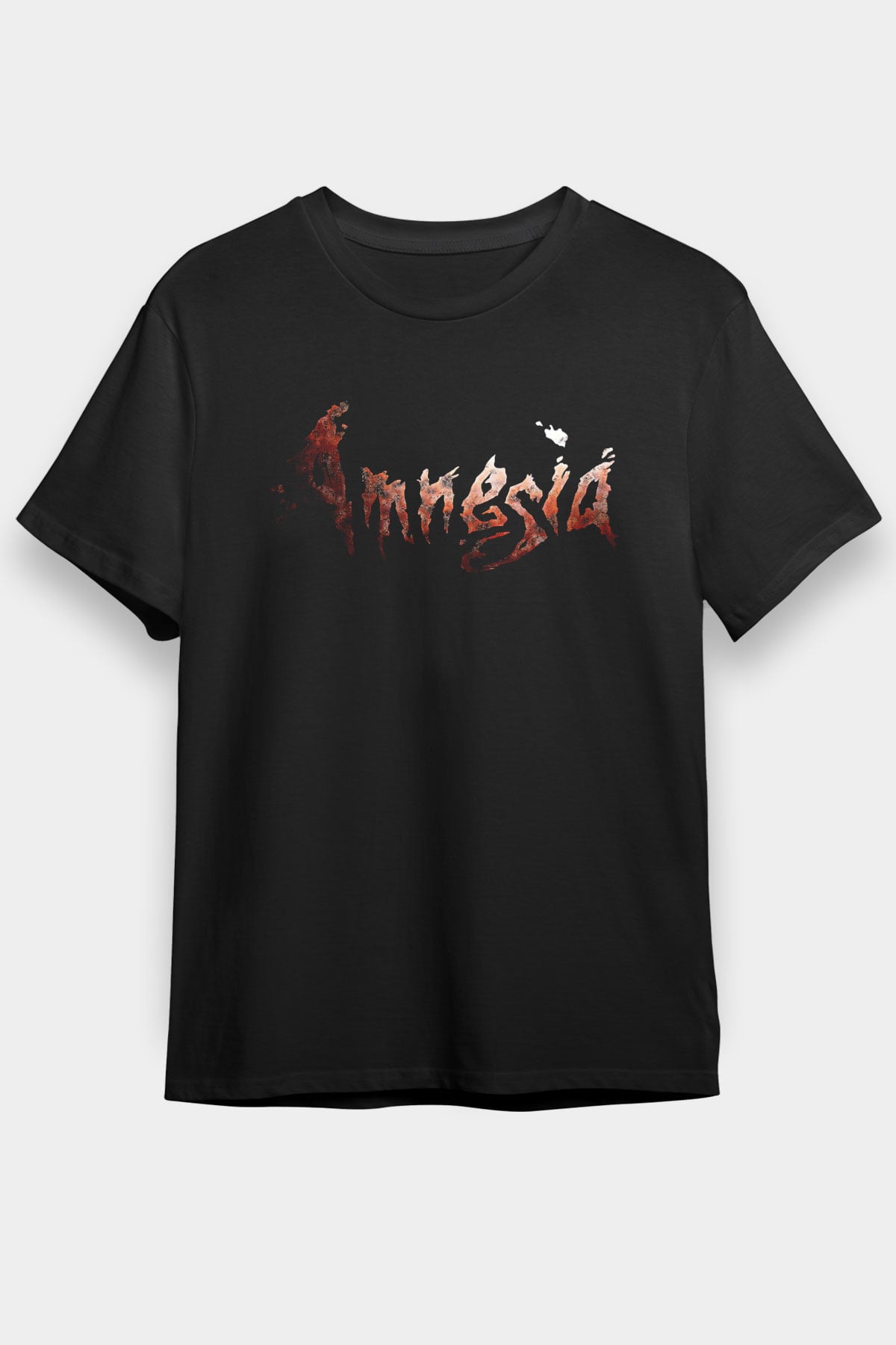 Amnesia Baskılı Unisex Siyah Tişört - Tshirt
