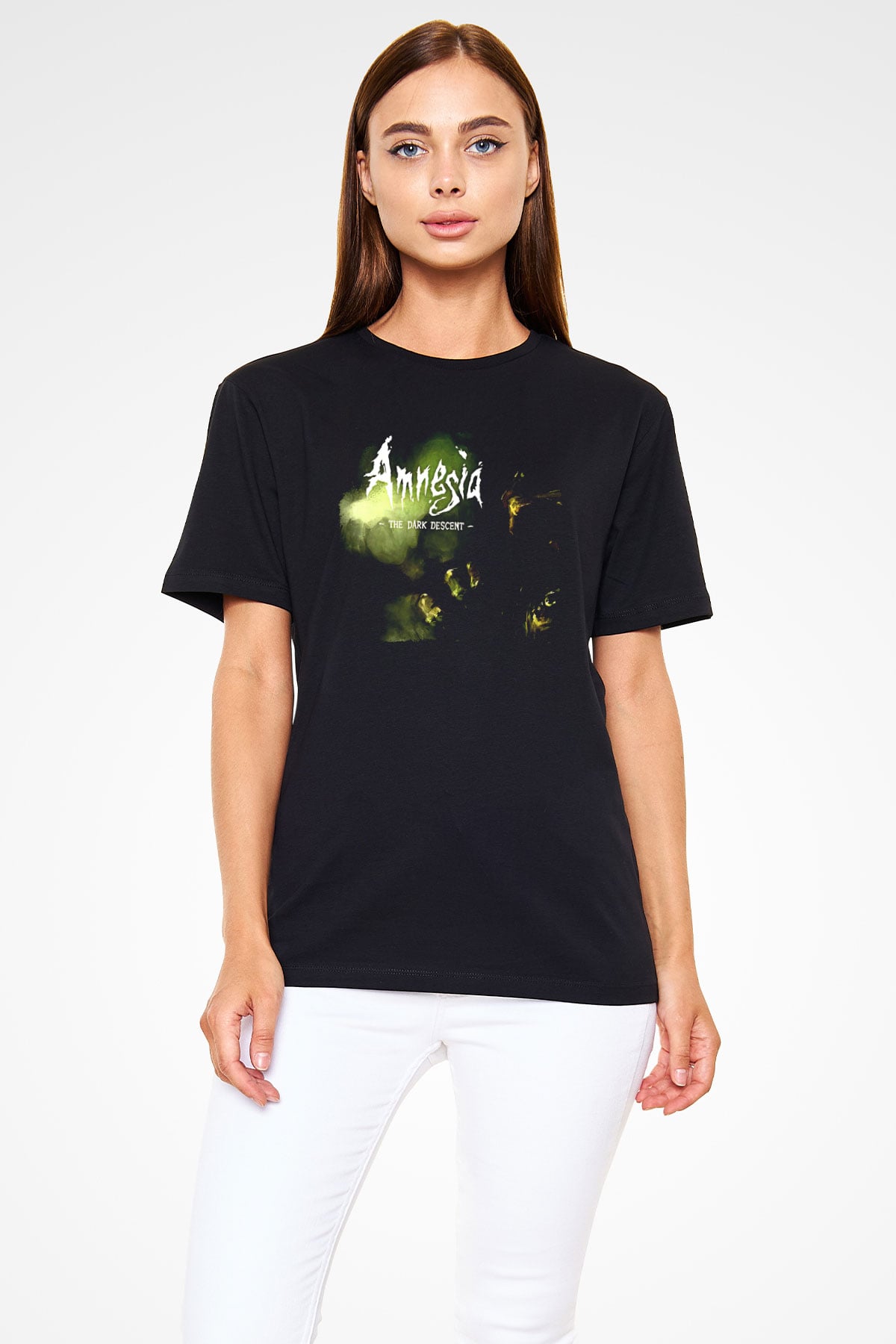 Amnesia Baskılı Unisex Siyah Tişört - Tshirt