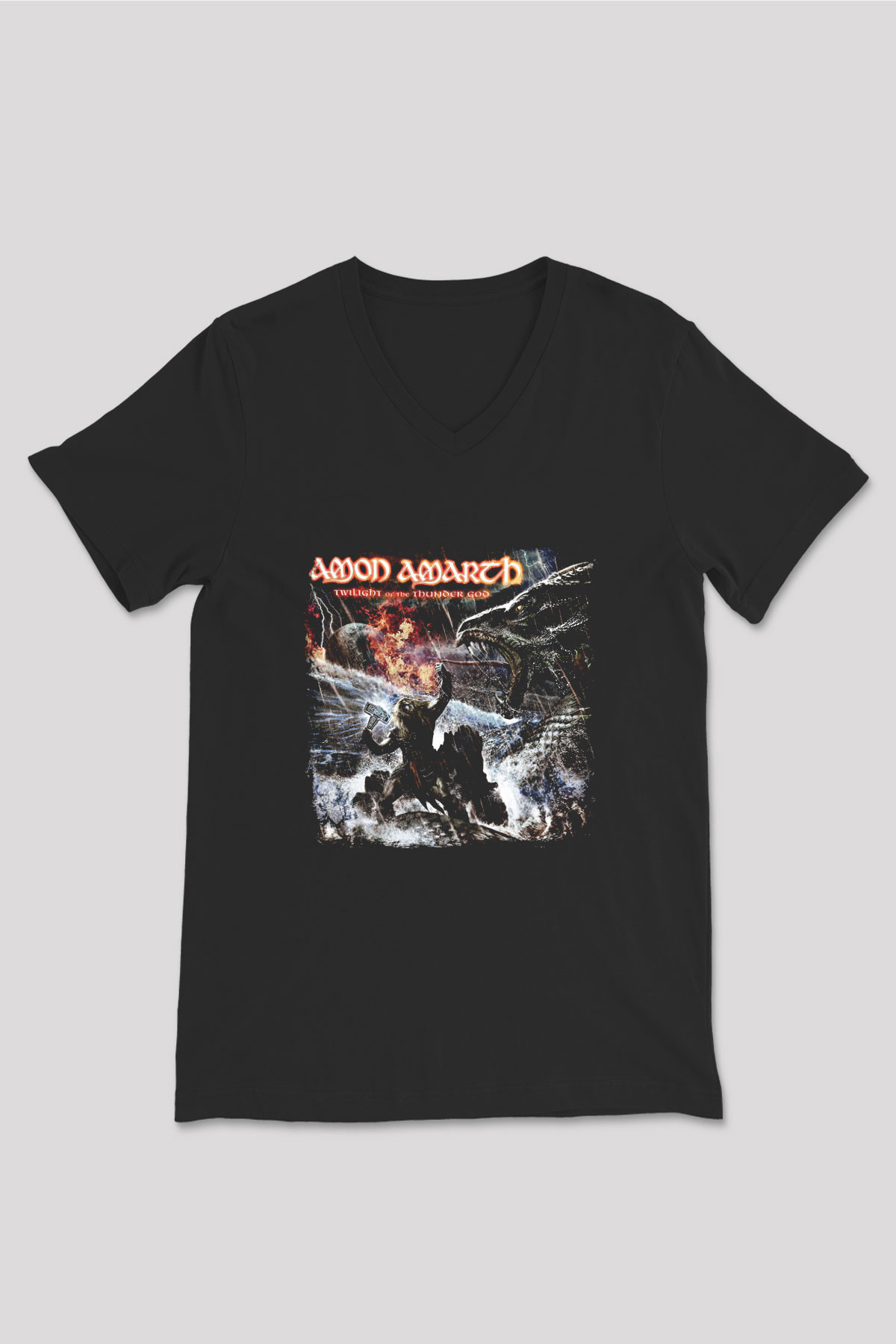 Amon Amarth Baskılı Unisex Siyah V Yaka Tişört