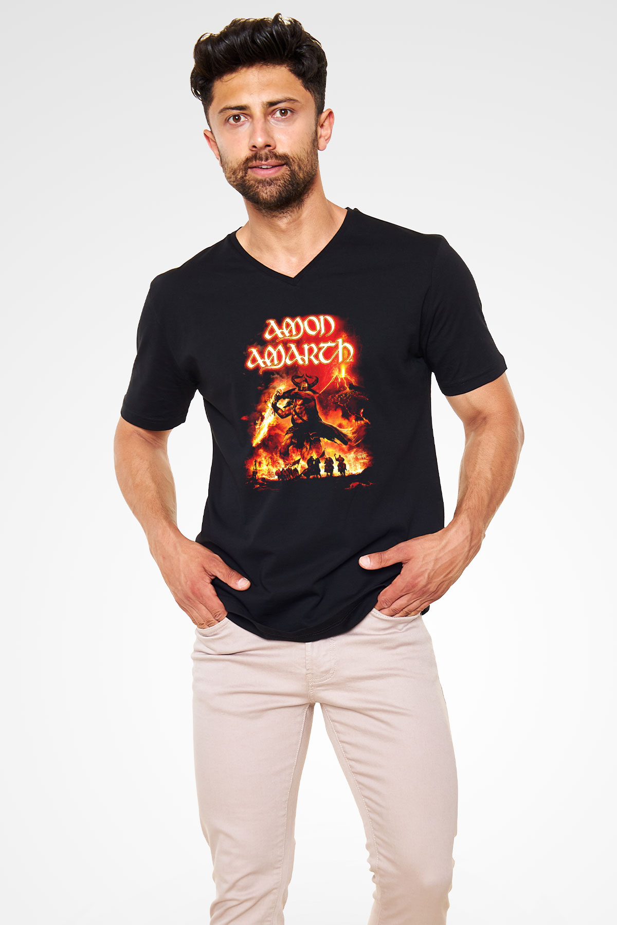 Amon Amarth Siyah Unisex V Yaka Tişört T-Shirt