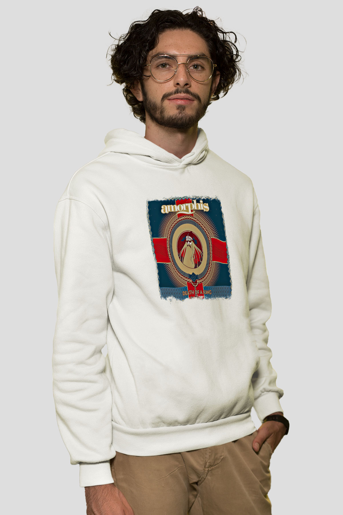 Amorphis Baskılı Unisex Beyaz Hoodie