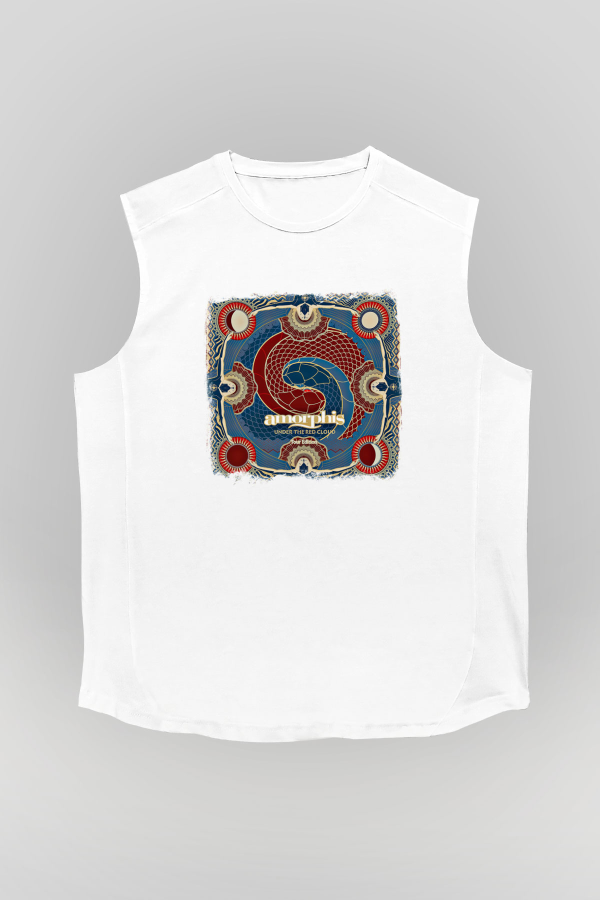 Amorphis Baskılı Unisex Beyaz Kolsuz Tişört