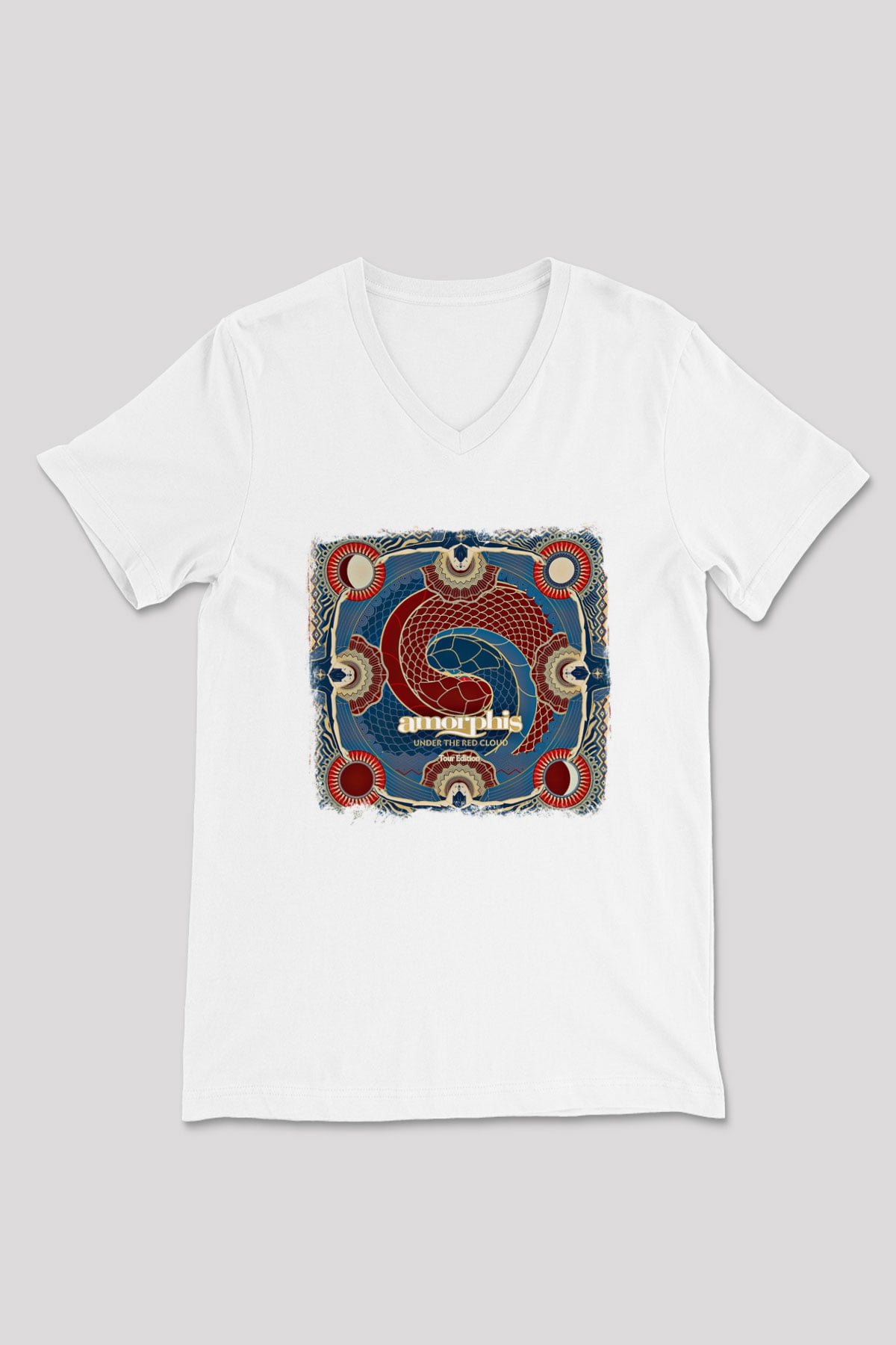 Amorphis Baskılı Unisex Beyaz V Yaka Tişört