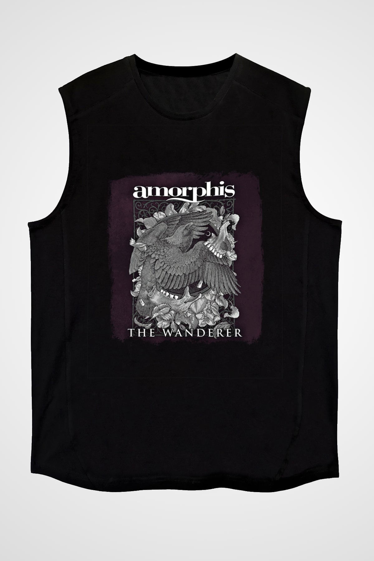 Amorphis Baskılı Unisex Siyah Kolsuz Tişört