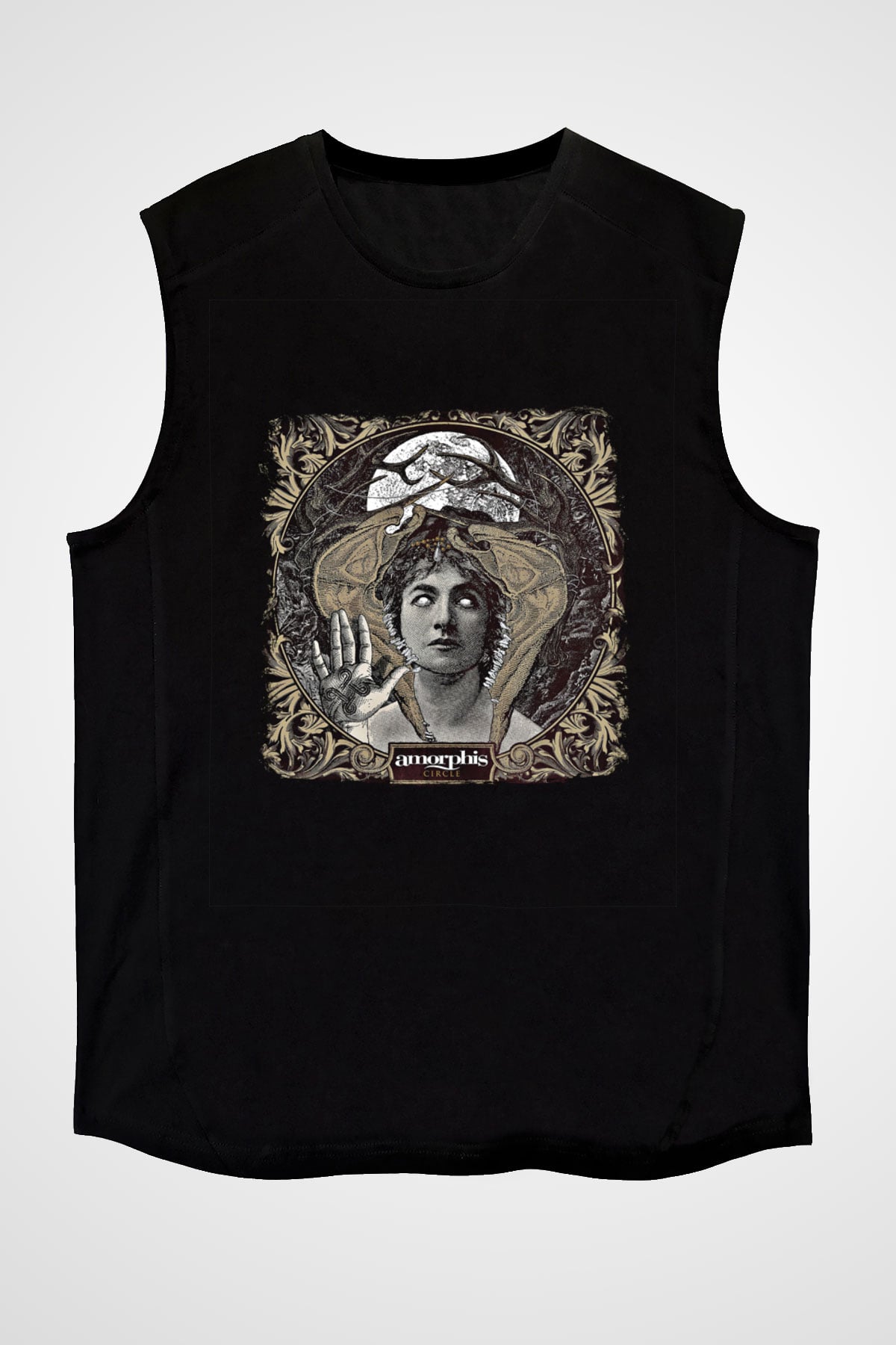 Amorphis Baskılı Unisex Siyah Kolsuz Tişört