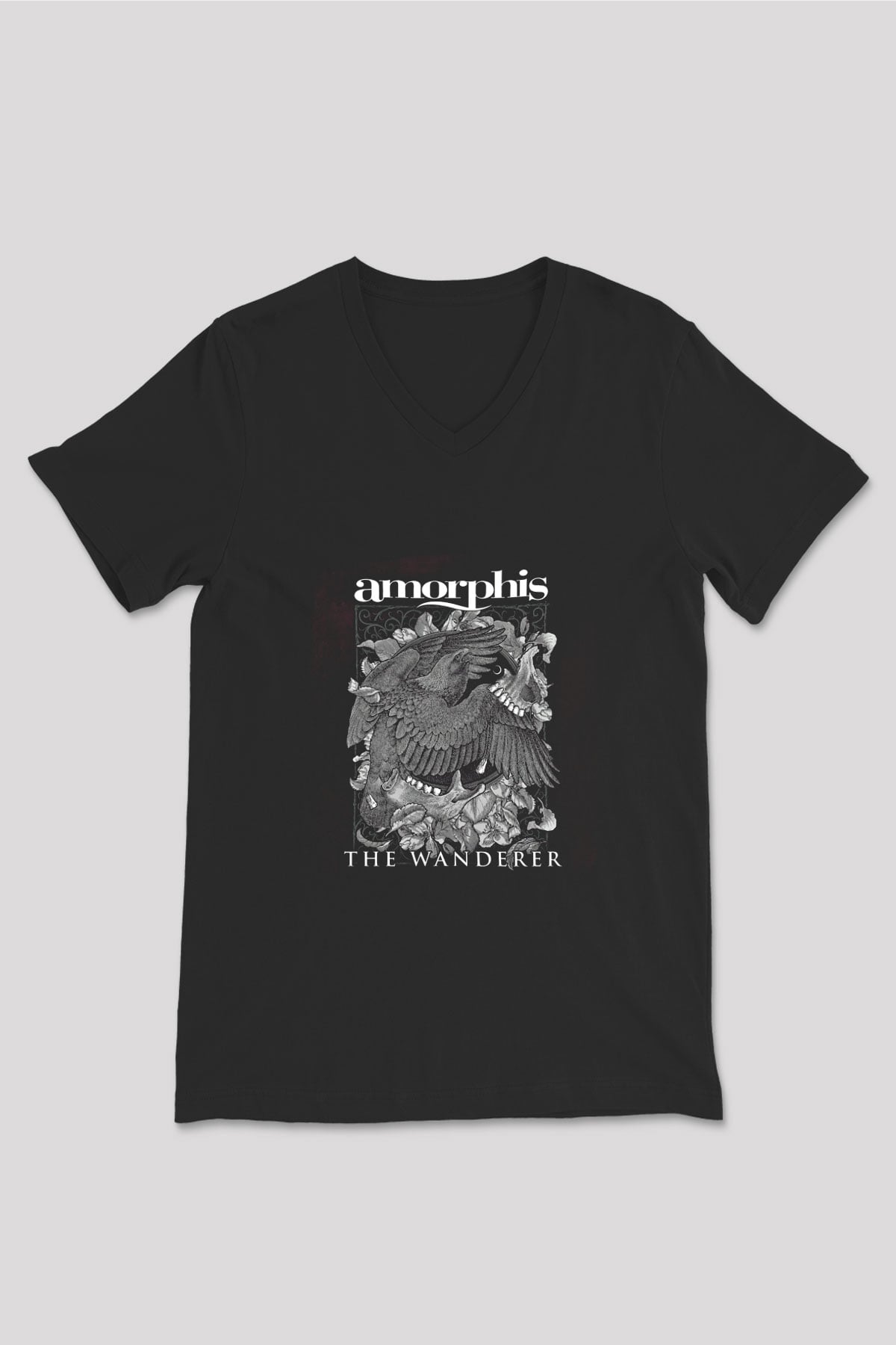 Amorphis Baskılı Unisex Siyah V Yaka Tişört