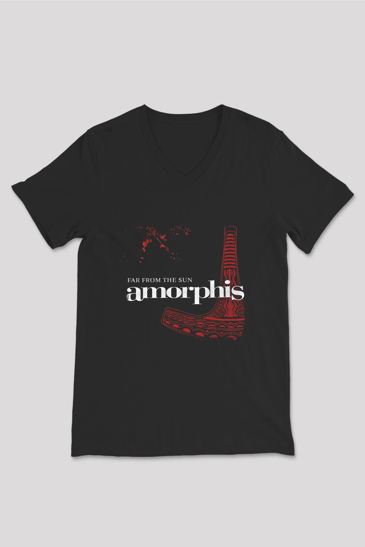 Amorphis Baskılı Unisex Siyah V Yaka Tişört
