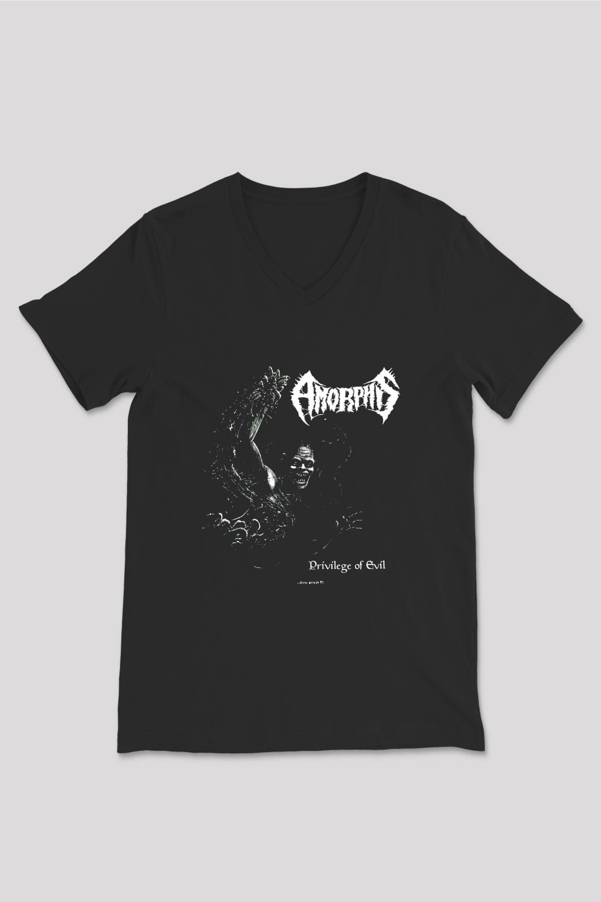 Amorphis Baskılı Unisex Siyah V Yaka Tişört