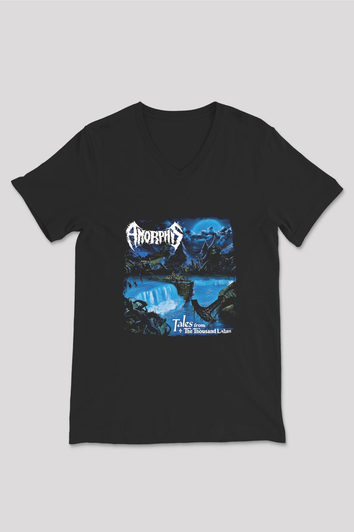 Amorphis Baskılı Unisex Siyah V Yaka Tişört