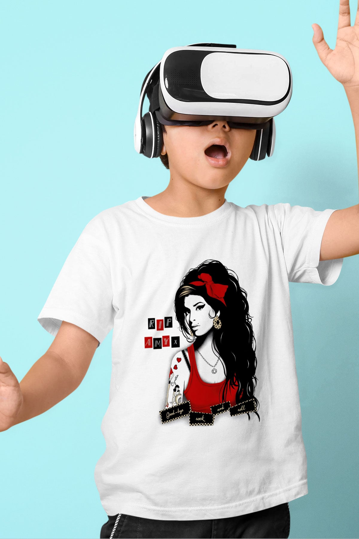 Amy Winehouse Baskılı Beyaz Unisex Çocuk Tişört