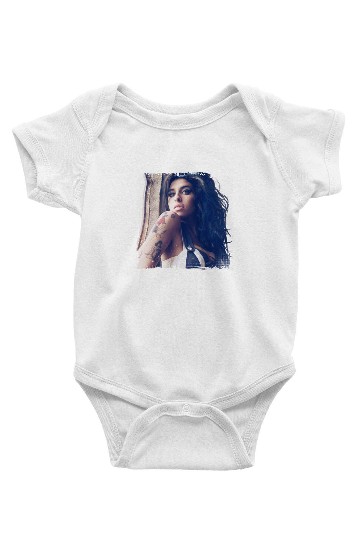 Amy Winehouse Baskılı Unisex Beyaz Bebek Body - Zıbın