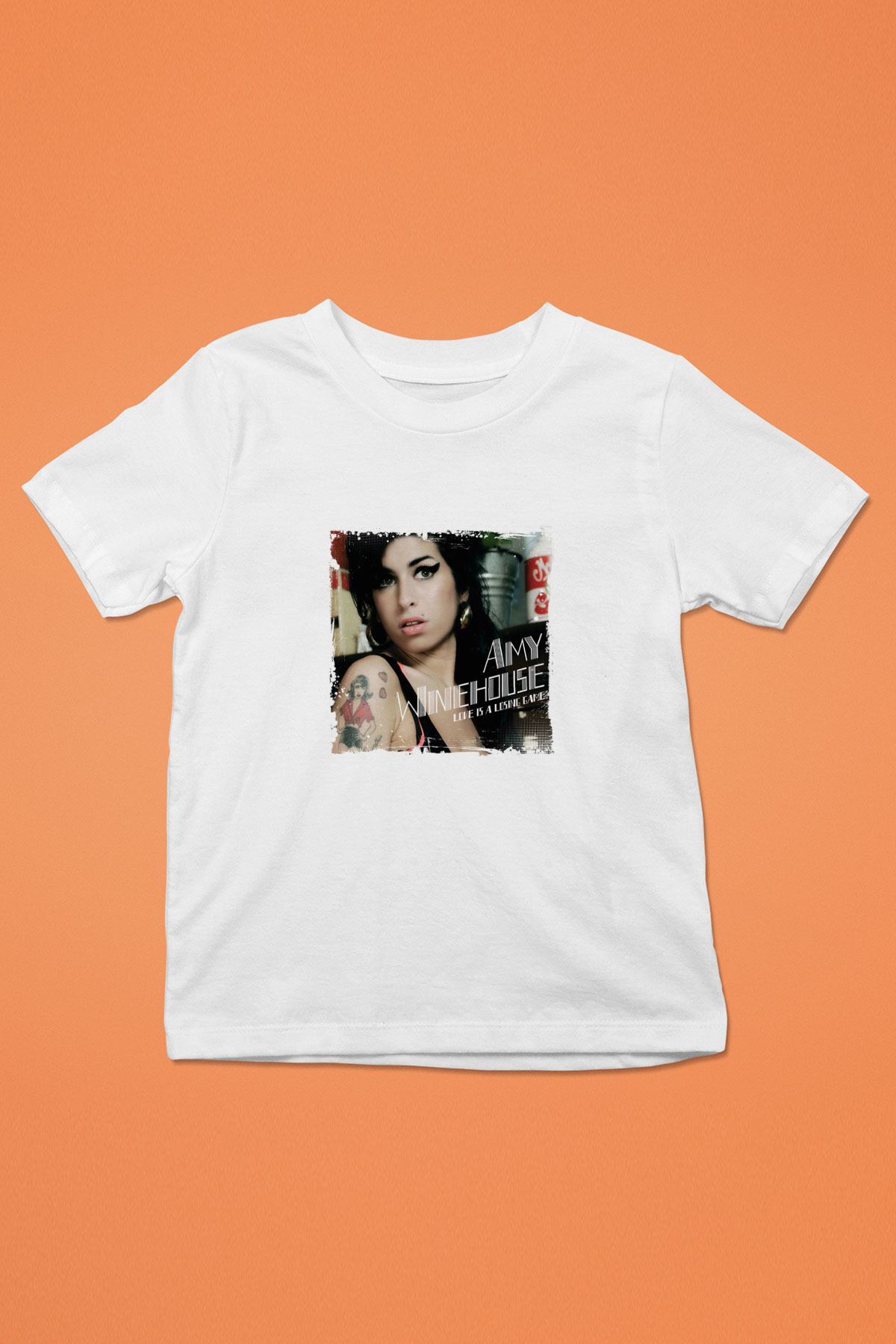 Amy Winehouse Baskılı Unisex Beyaz Çocuk Tişört