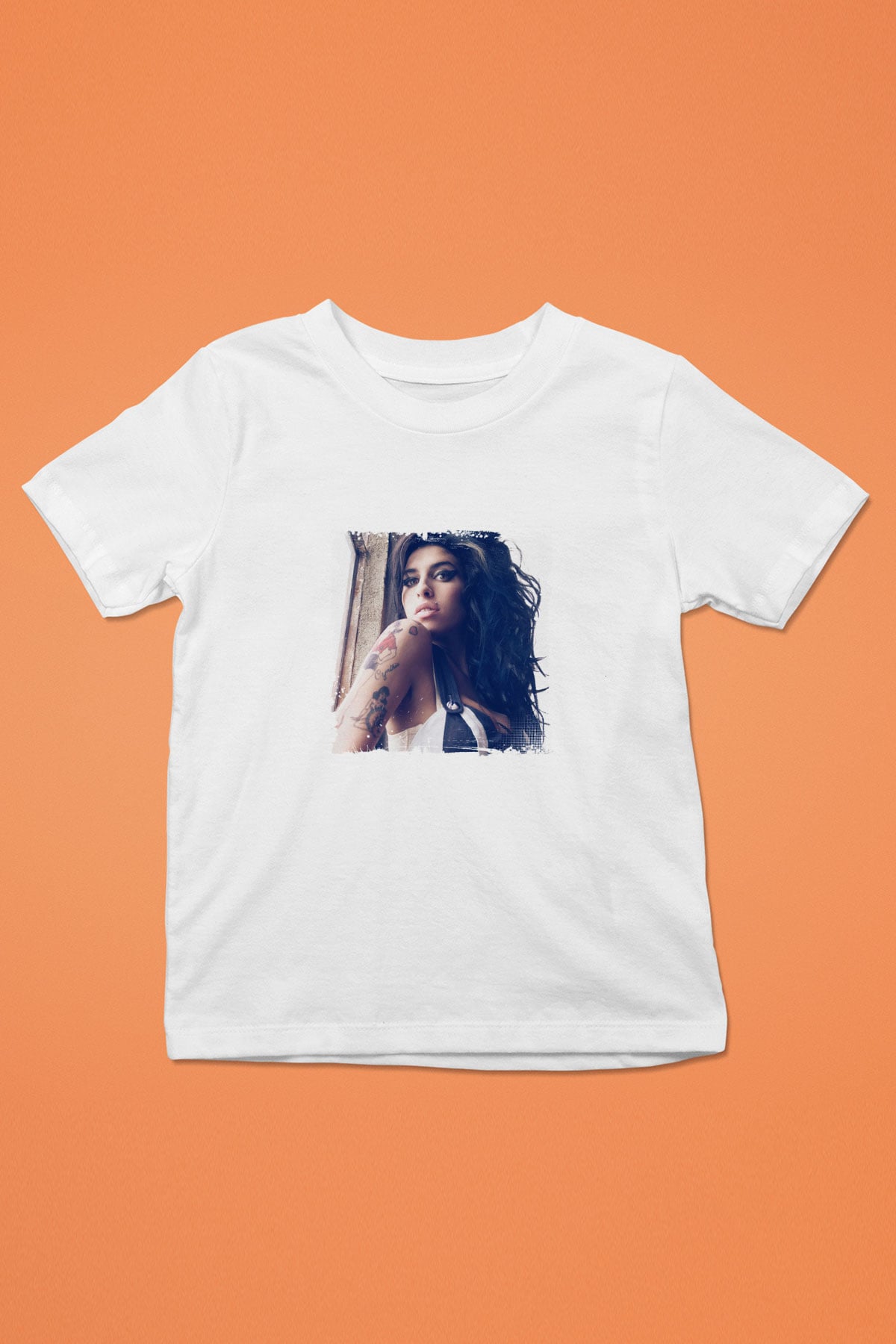 Amy Winehouse Baskılı Unisex Beyaz Çocuk Tişört