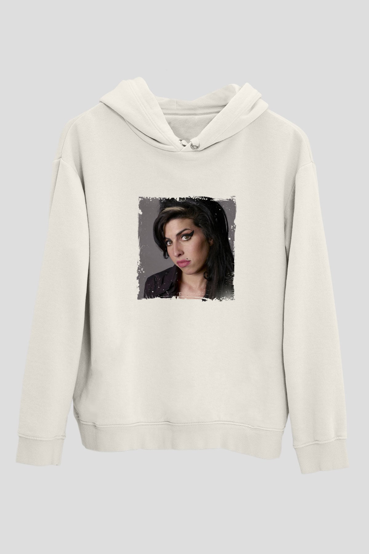 Amy Winehouse Baskılı Unisex Beyaz Kapüşonlu Sweatshirt