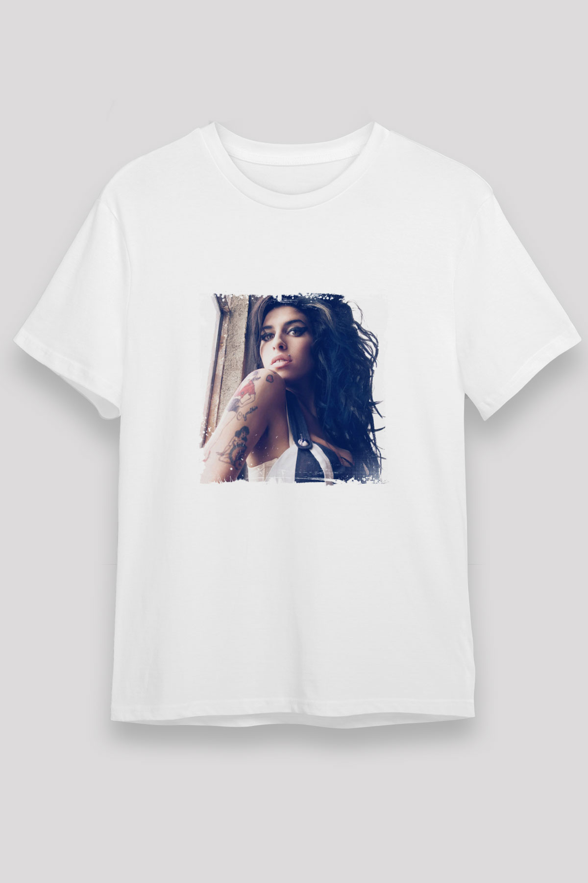 Amy Winehouse Baskılı Unisex Beyaz Tişört
