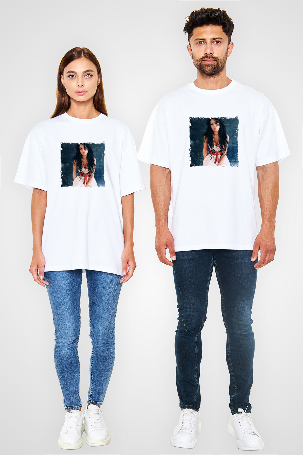 Amy Winehouse Baskılı Unisex Beyaz Tişört