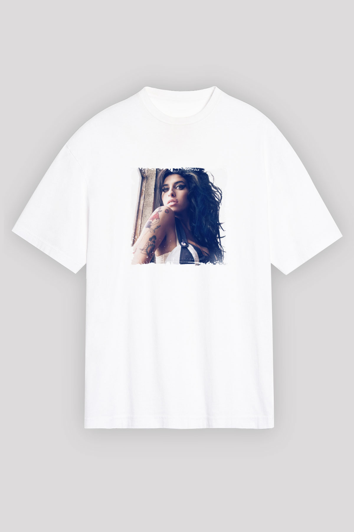Amy Winehouse Baskılı Unisex Beyaz Tişört