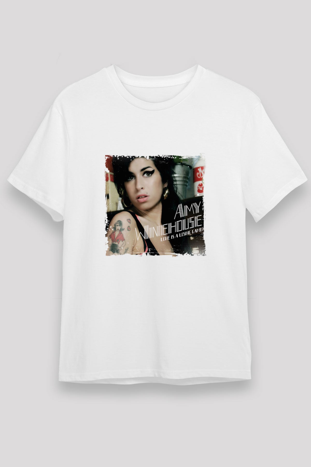Amy Winehouse Baskılı Unisex Beyaz Tişört