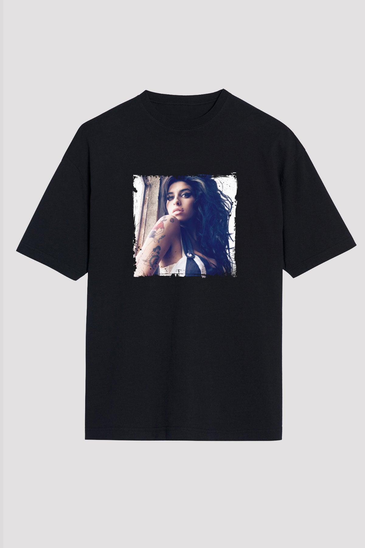 Amy Winehouse Baskılı Unisex Oversize Siyah Tişört