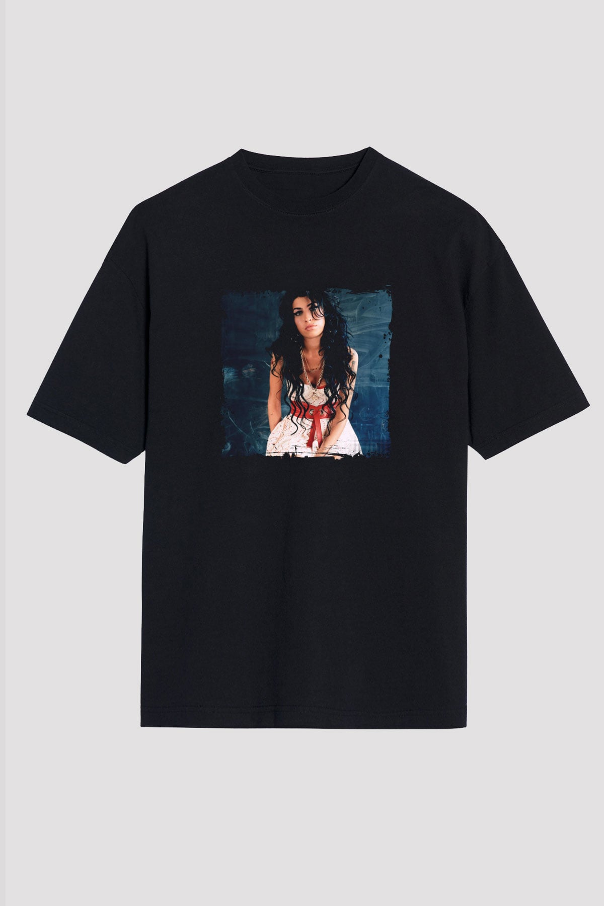 Amy Winehouse Baskılı Unisex Oversize Siyah Tişört