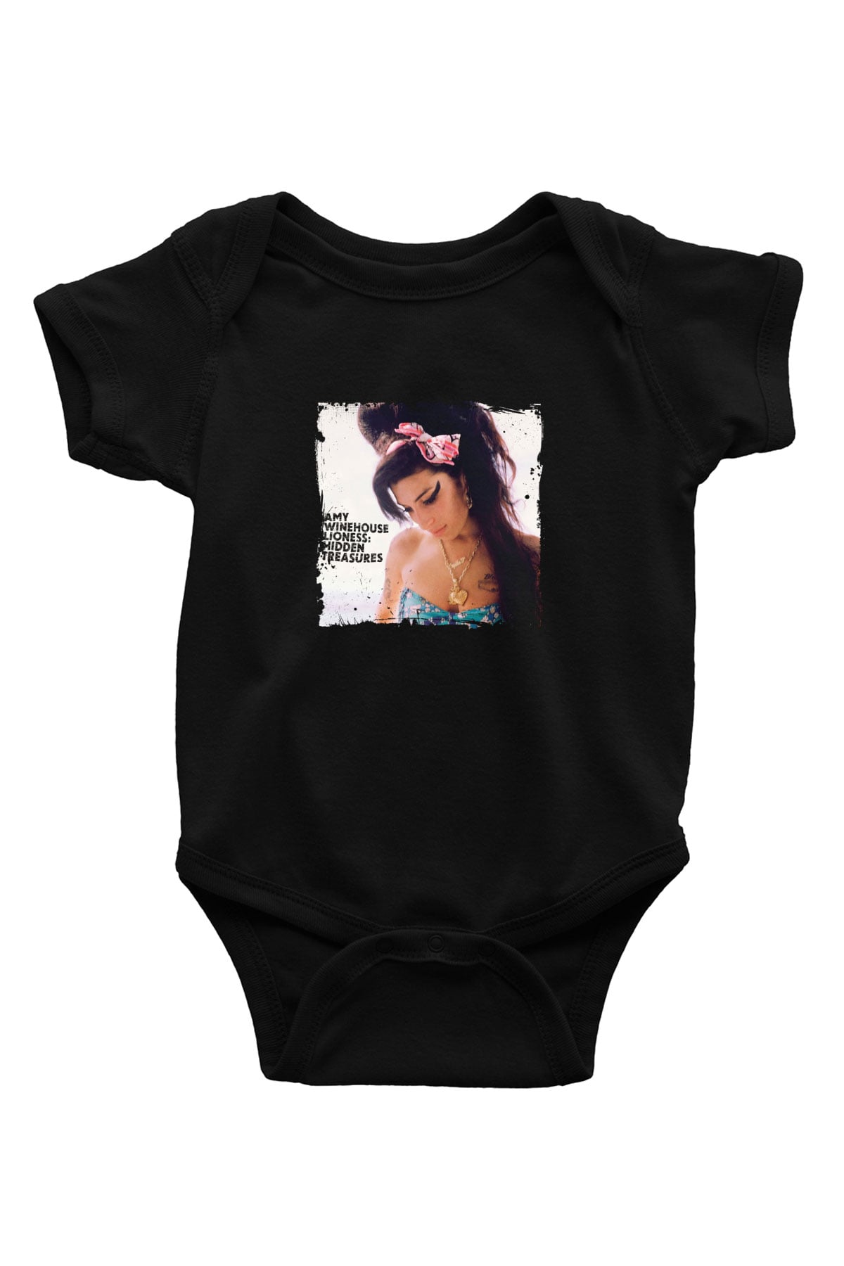 Amy Winehouse Baskılı Unisex Siyah Bebek Body - Zıbın