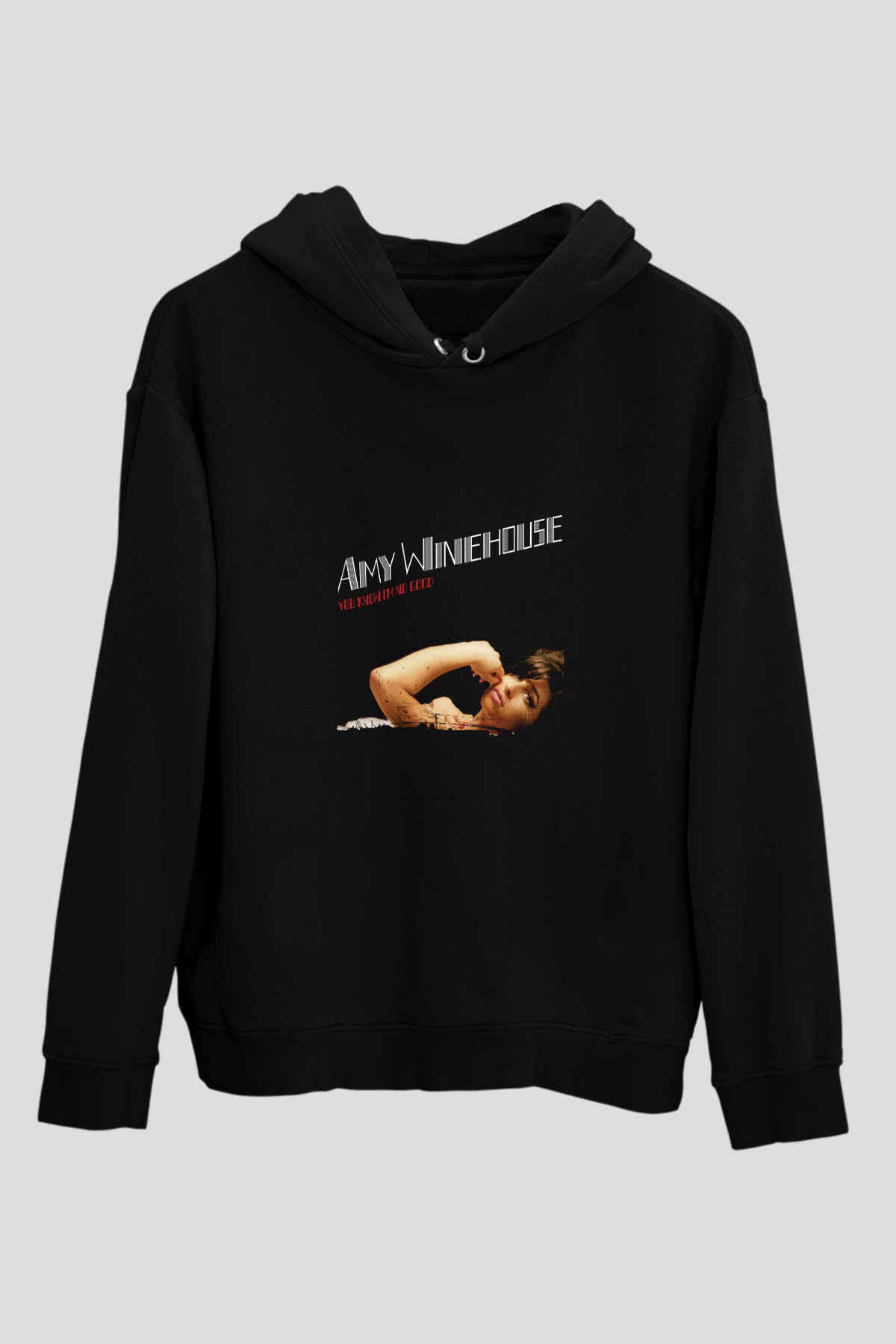 Amy Winehouse Baskılı Unisex Siyah Hoodie