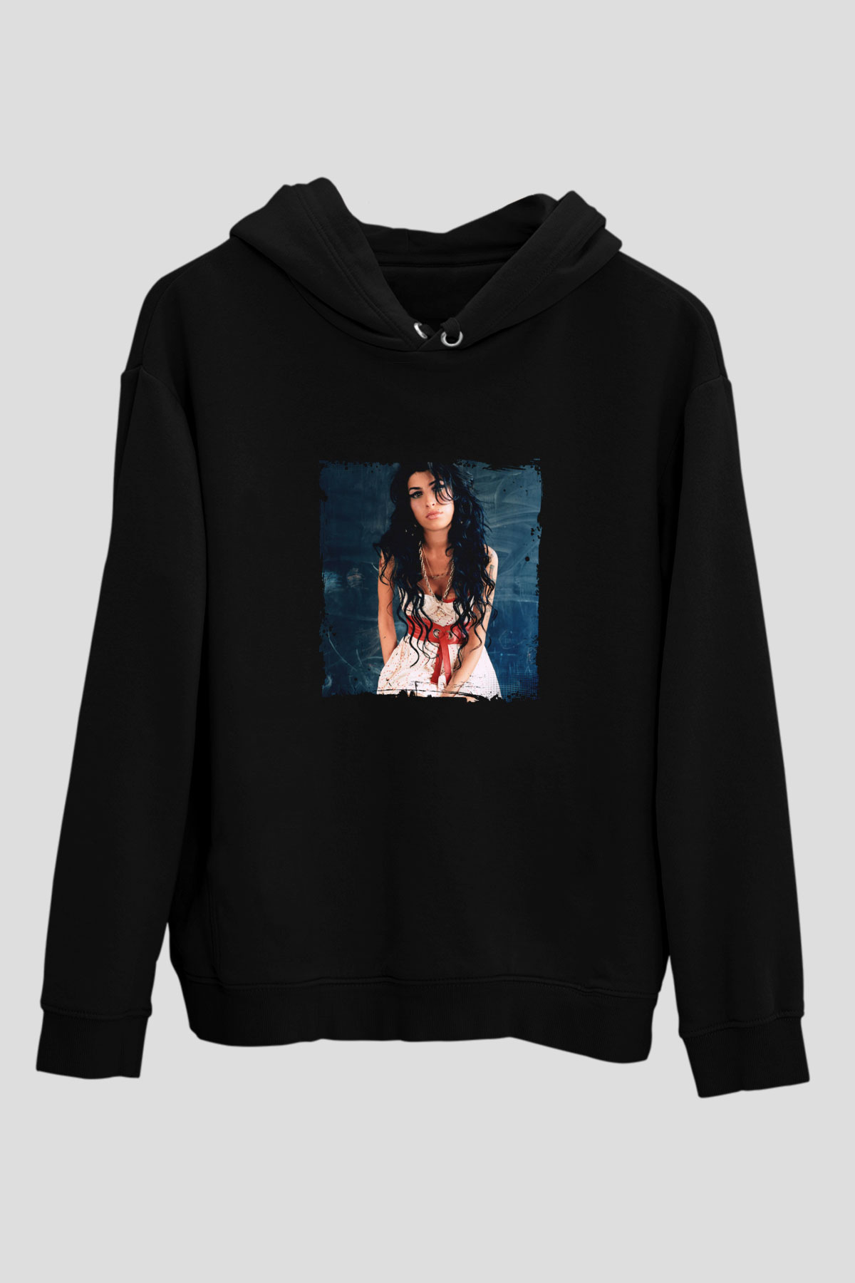 Amy Winehouse Baskılı Unisex Siyah Hoodie