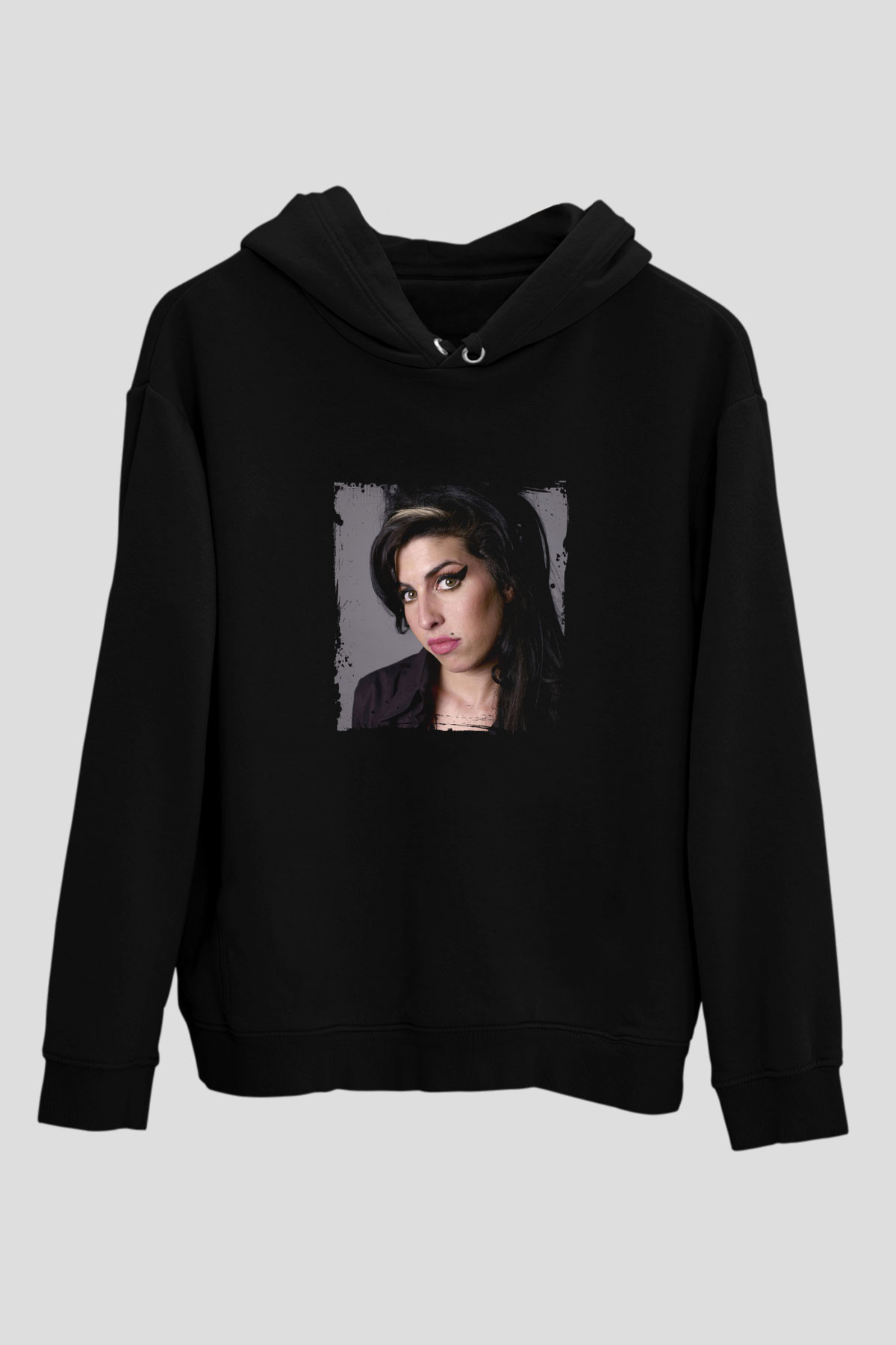 Amy Winehouse Baskılı Unisex Siyah Hoodie