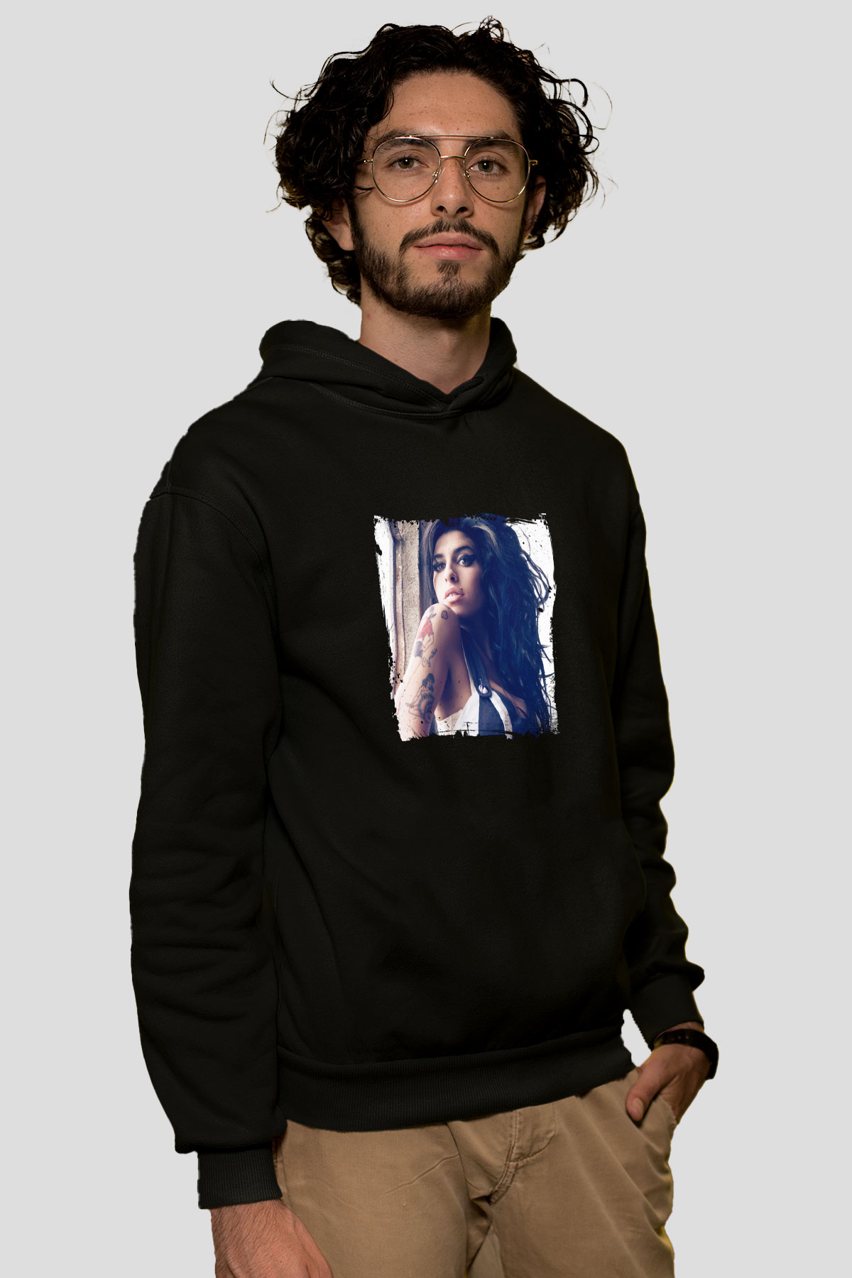 Amy Winehouse Baskılı Unisex Siyah Hoodie
