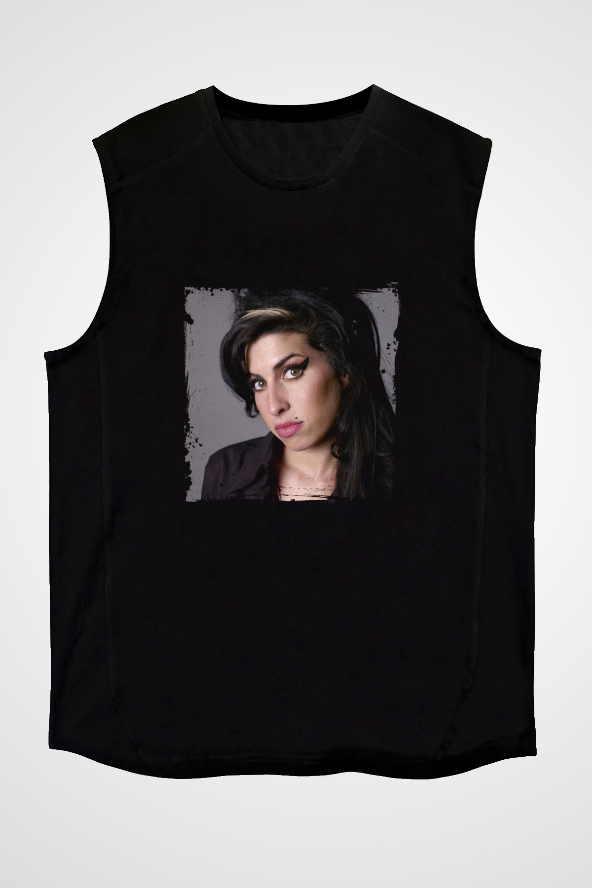 Amy Winehouse Baskılı Unisex Siyah Kolsuz Tişört