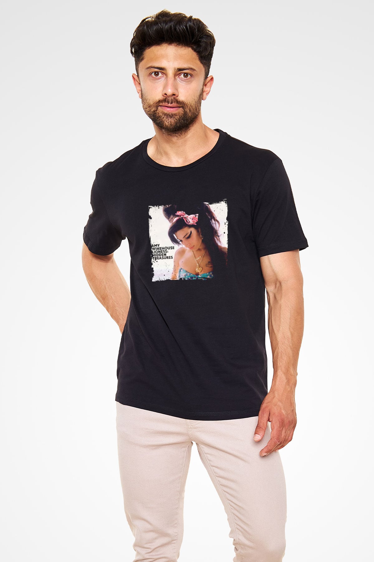 Amy Winehouse Baskılı Unisex Siyah Tişört