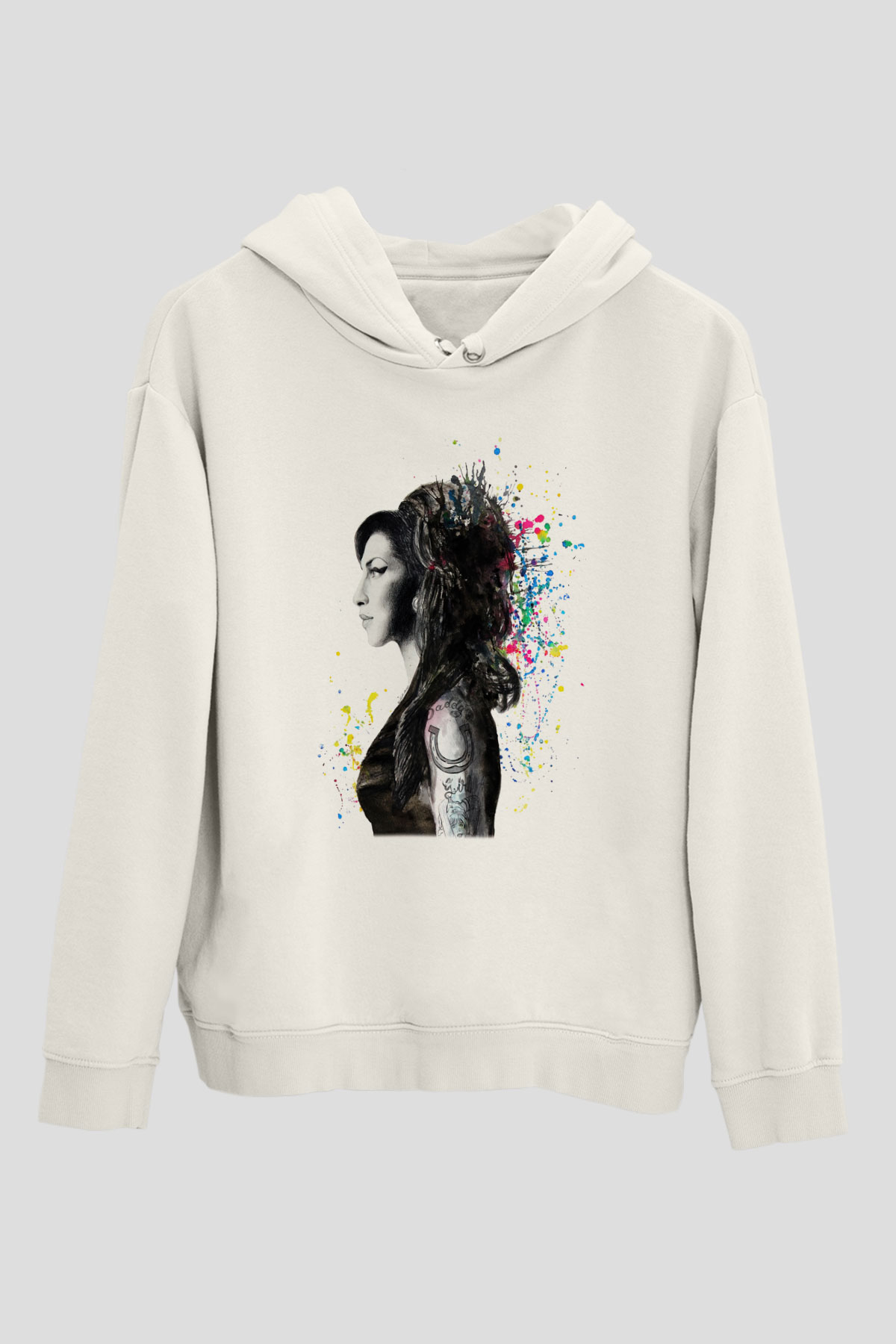 Amy Winehouse Beyaz Unisex Kapşonlu Sweatshirt