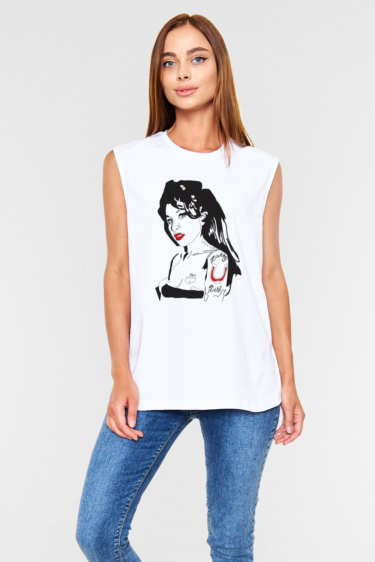 Amy Winehouse Beyaz Unisex Kolsuz Tişört