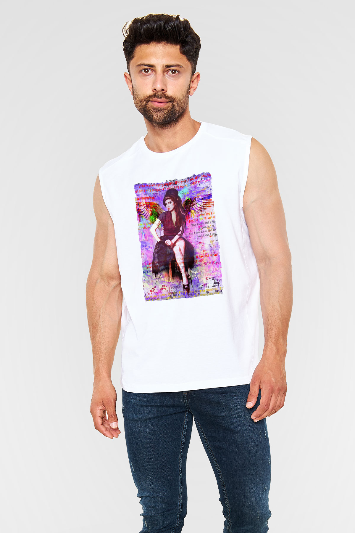 Amy Winehouse Beyaz Unisex Kolsuz Tişört