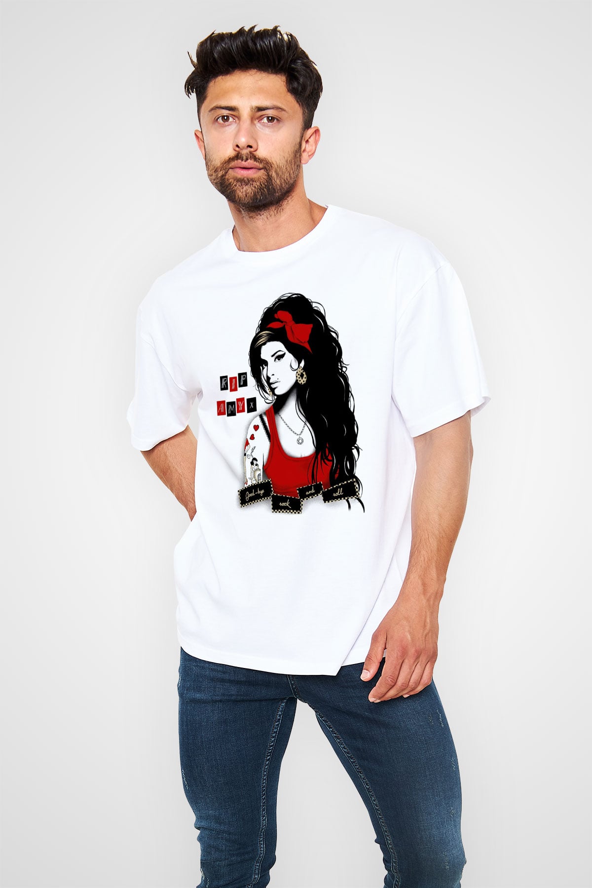 Amy Winehouse Beyaz Unisex Oversize Tişört T-Shirt