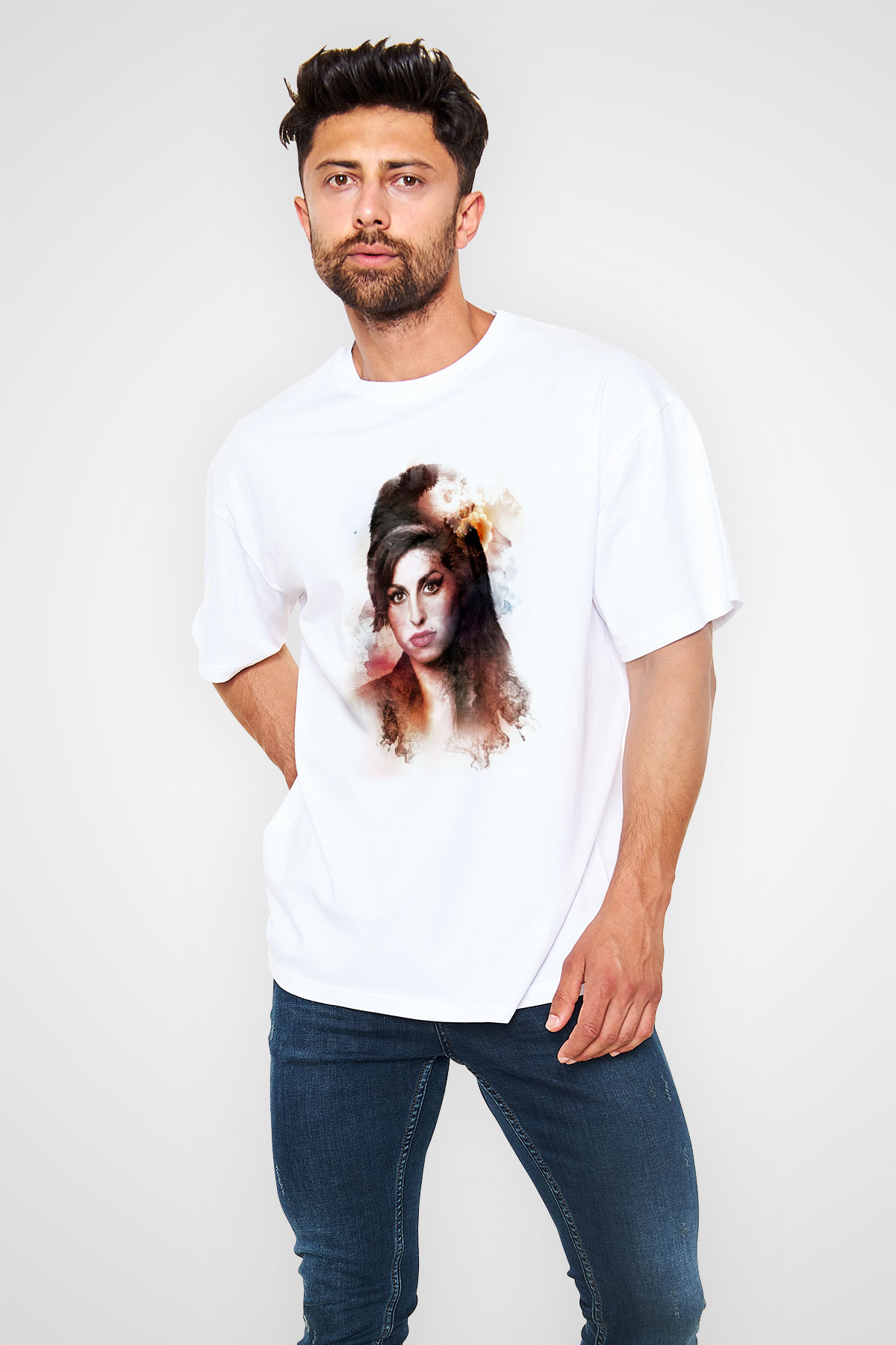 Amy Winehouse Beyaz Unisex Oversize Tişört T-Shirt