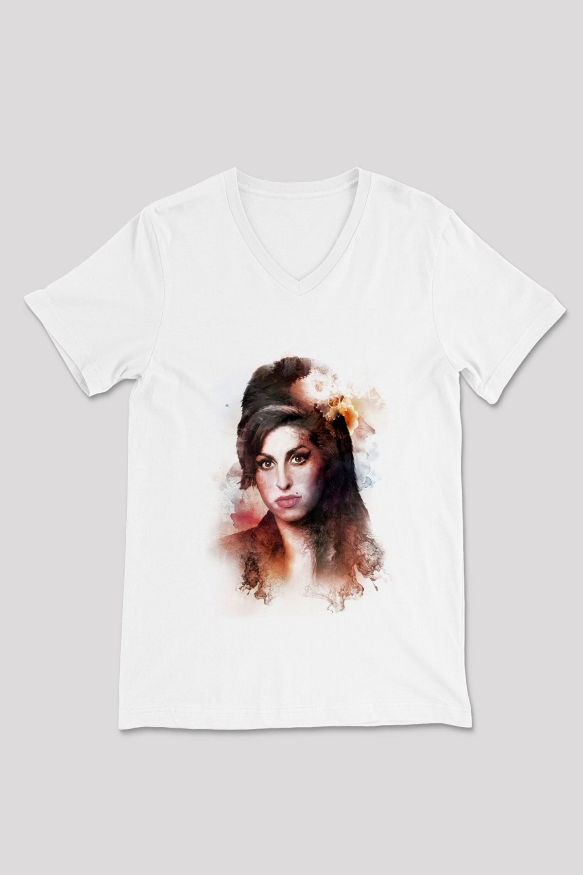 Amy Winehouse Beyaz Unisex V Yaka Tişört T-Shirt