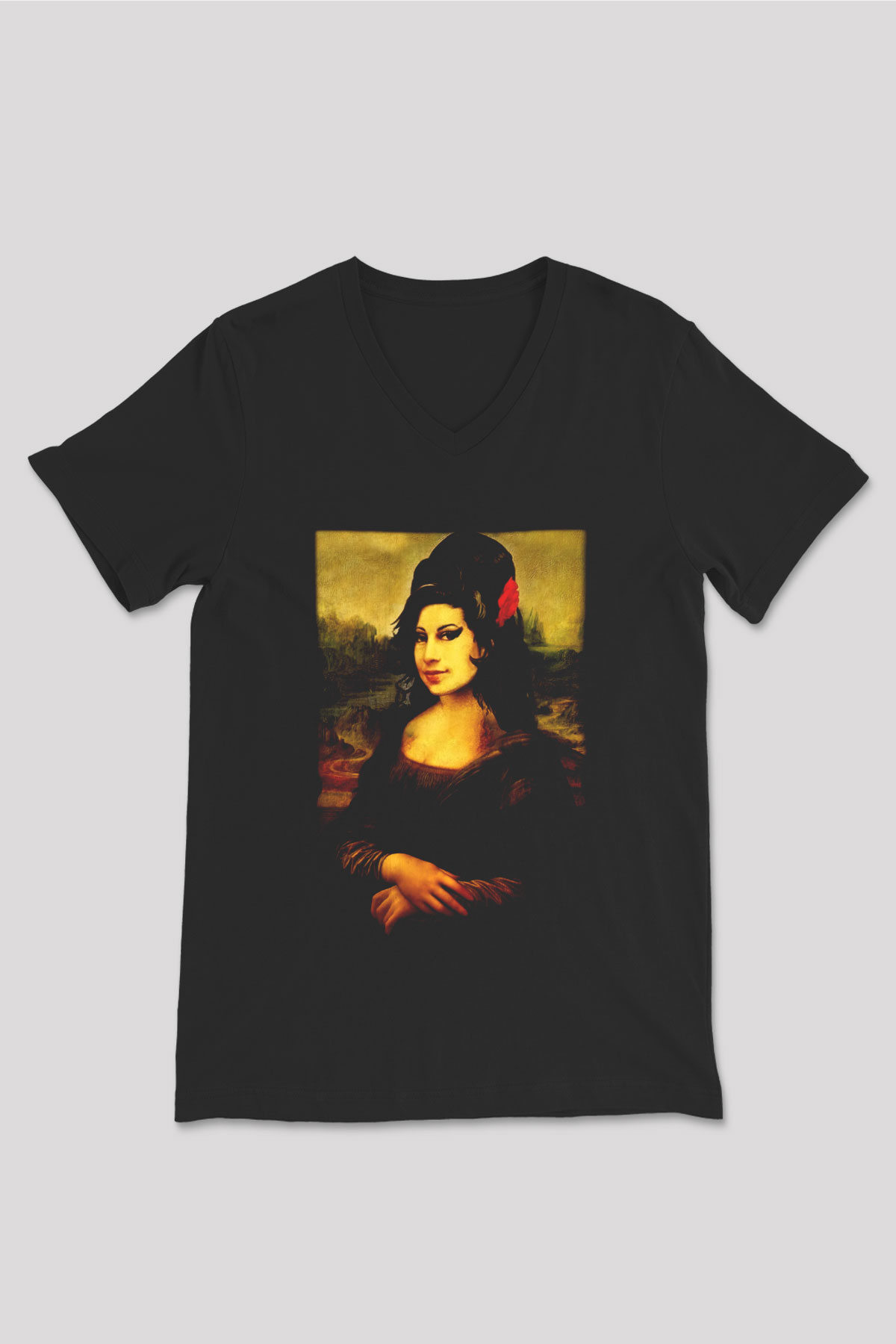 Amy Winehouse Siyah Unisex V Yaka Tişört T-Shirt